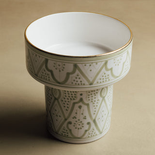 Fez Green Pedestal Bowl - Handcrafted with 12 Carat Gold Accents - Benisouk