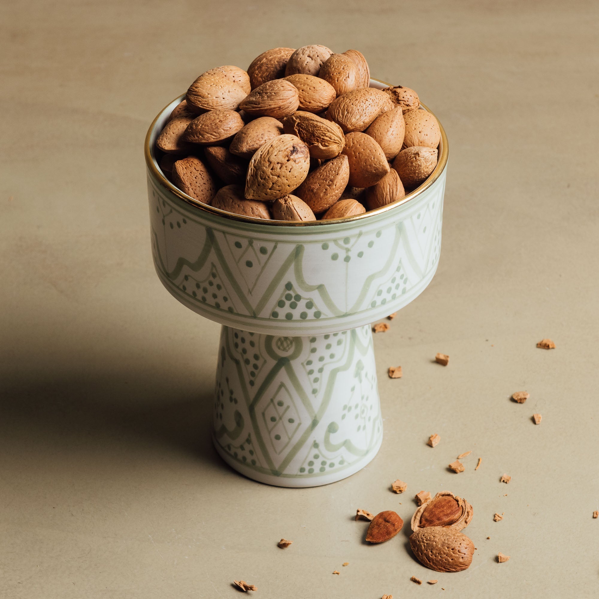 Fez Green Pedestal Bowl - Handcrafted with 12 Carat Gold Accents - Benisouk