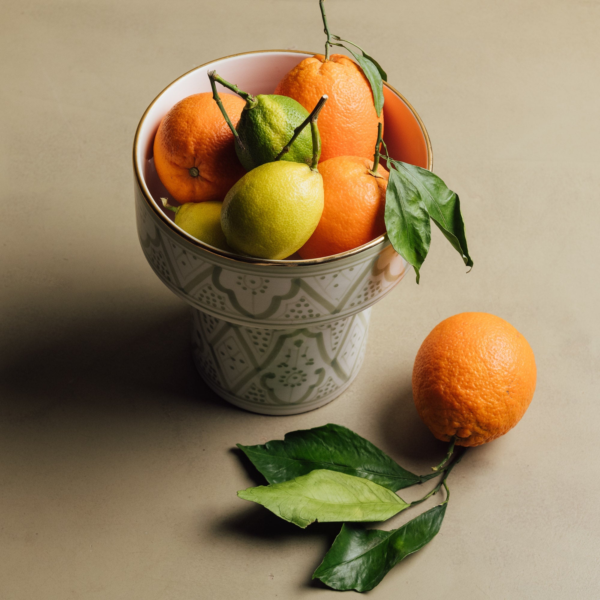 Fez Green Pedestal Bowl - Handcrafted with 12 Carat Gold Accents - Benisouk