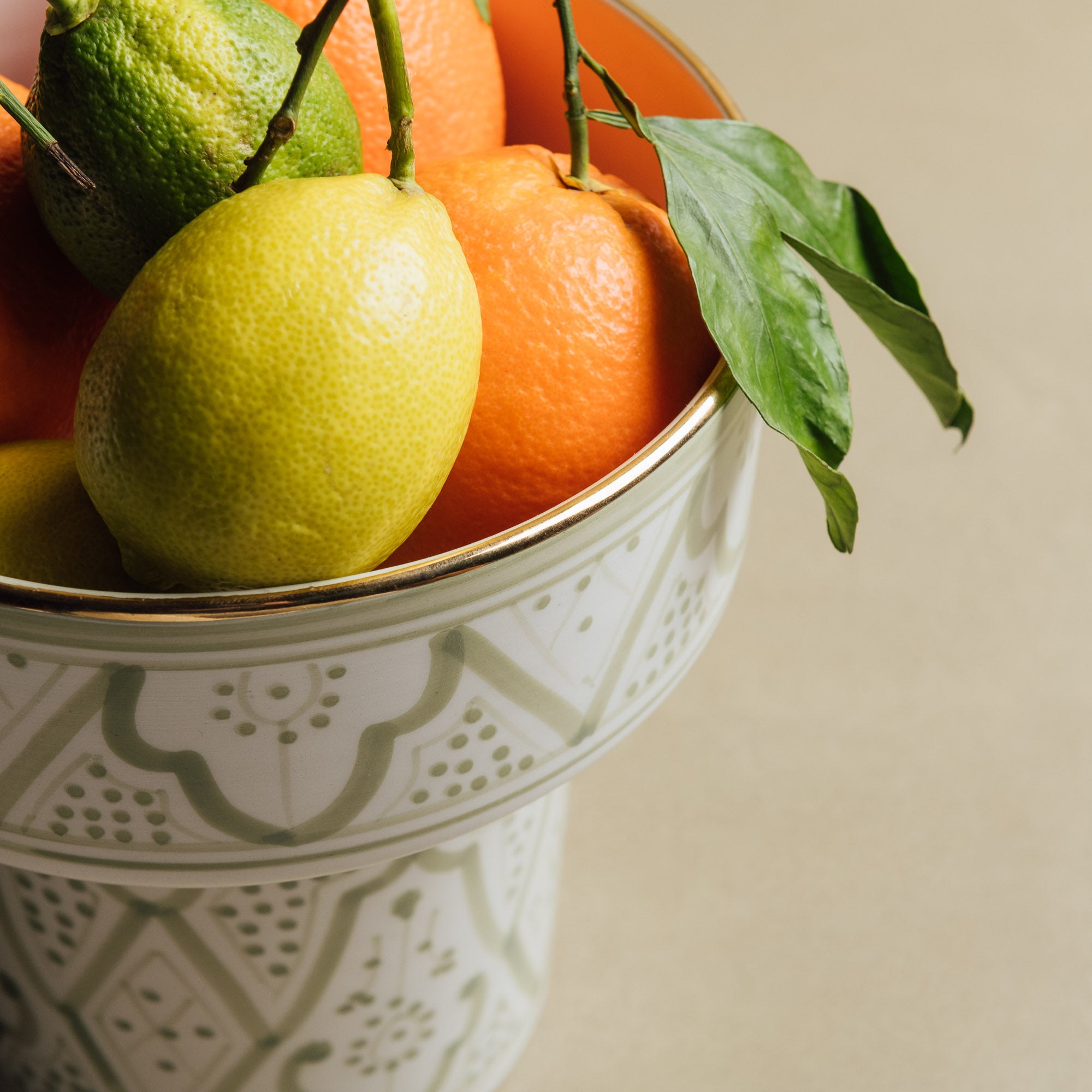 Fez Green Pedestal Bowl - Handcrafted with 12 Carat Gold Accents - Benisouk