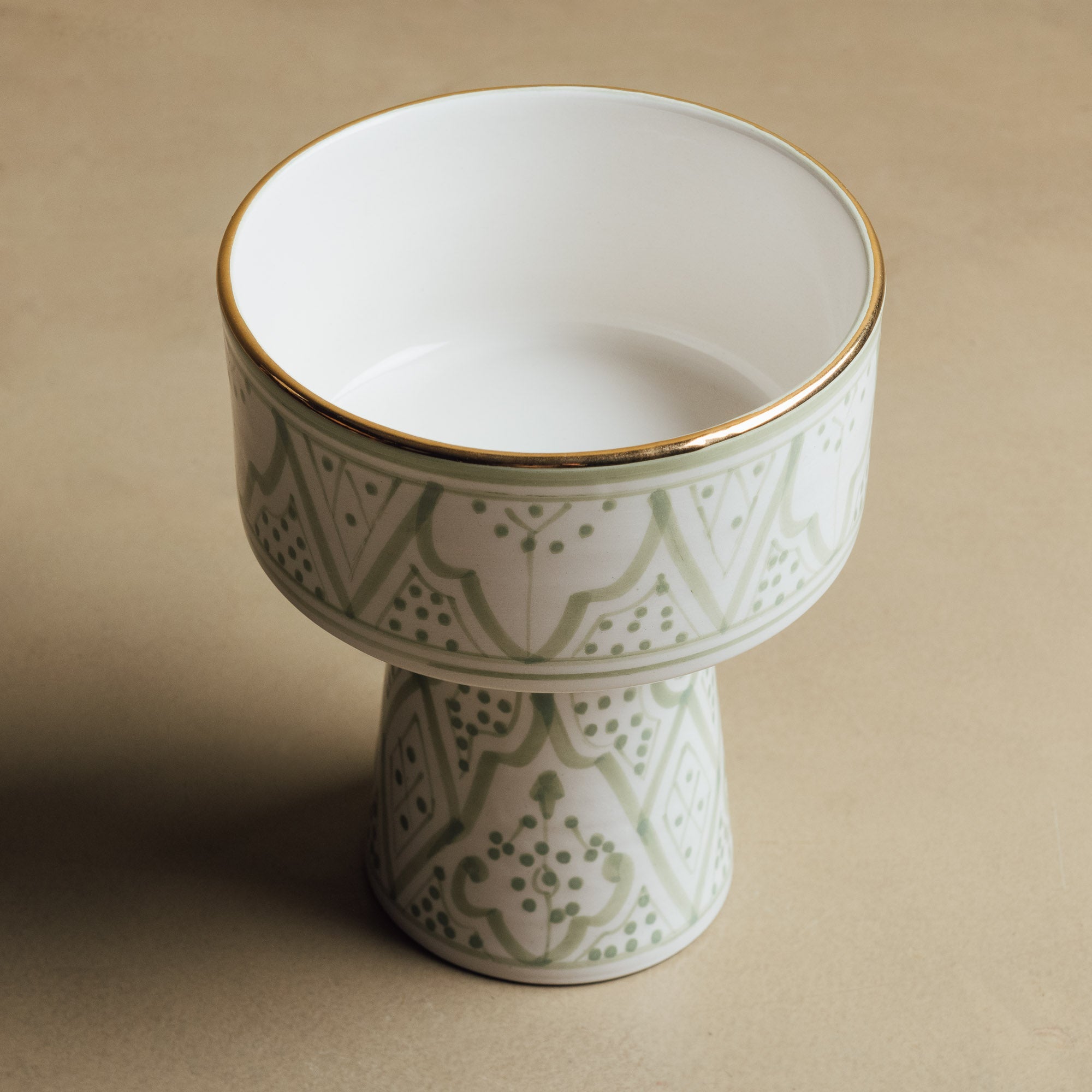 Fez Green Pedestal Bowl - Handcrafted with 12 Carat Gold Accents - Benisouk
