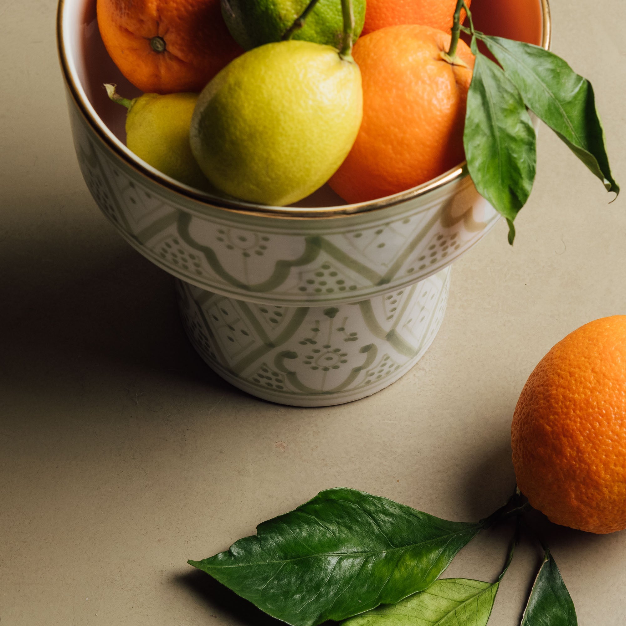 Fez Green Pedestal Bowl - Handcrafted with 12 Carat Gold Accents - Benisouk