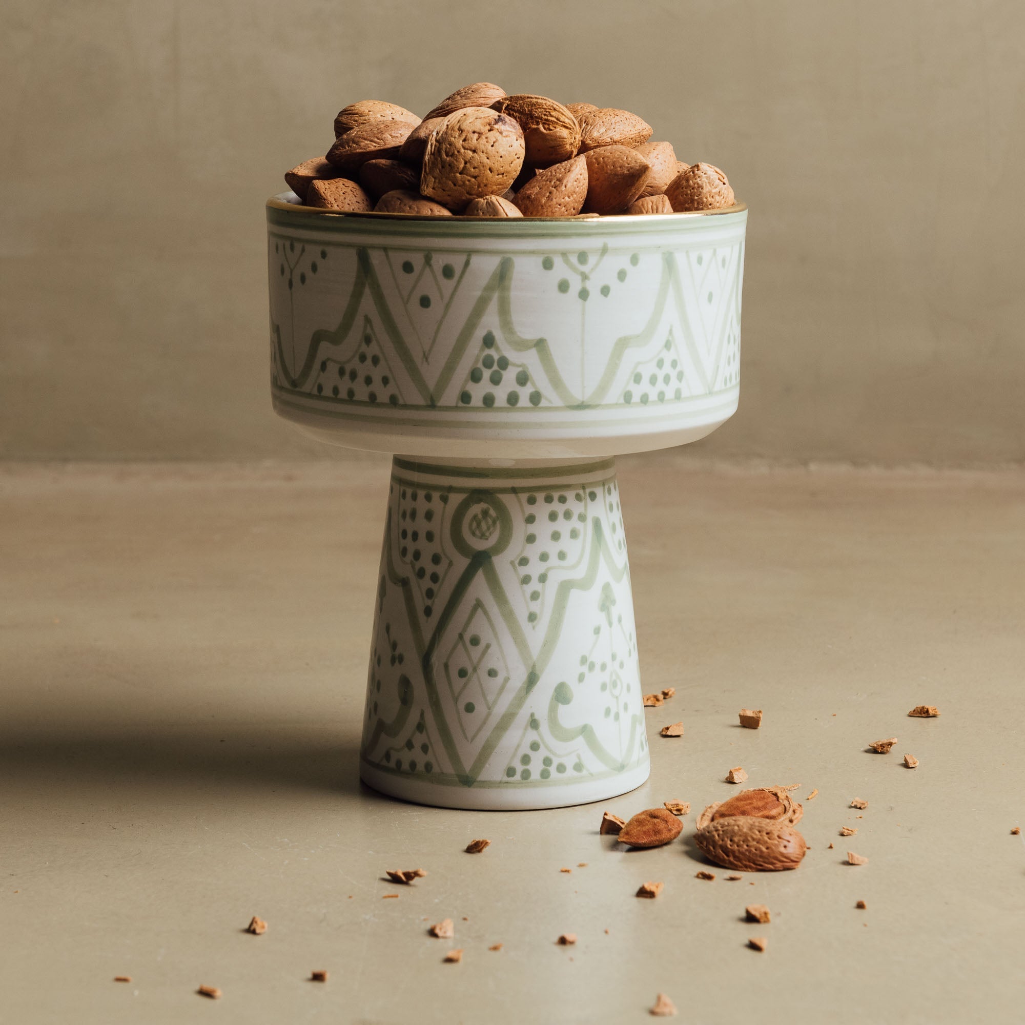 Fez Green Pedestal Bowl - Handcrafted with 12 Carat Gold Accents - Benisouk