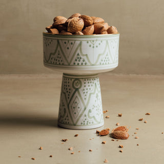 Fez Green Pedestal Bowl - Handcrafted with 12 Carat Gold Accents - Benisouk