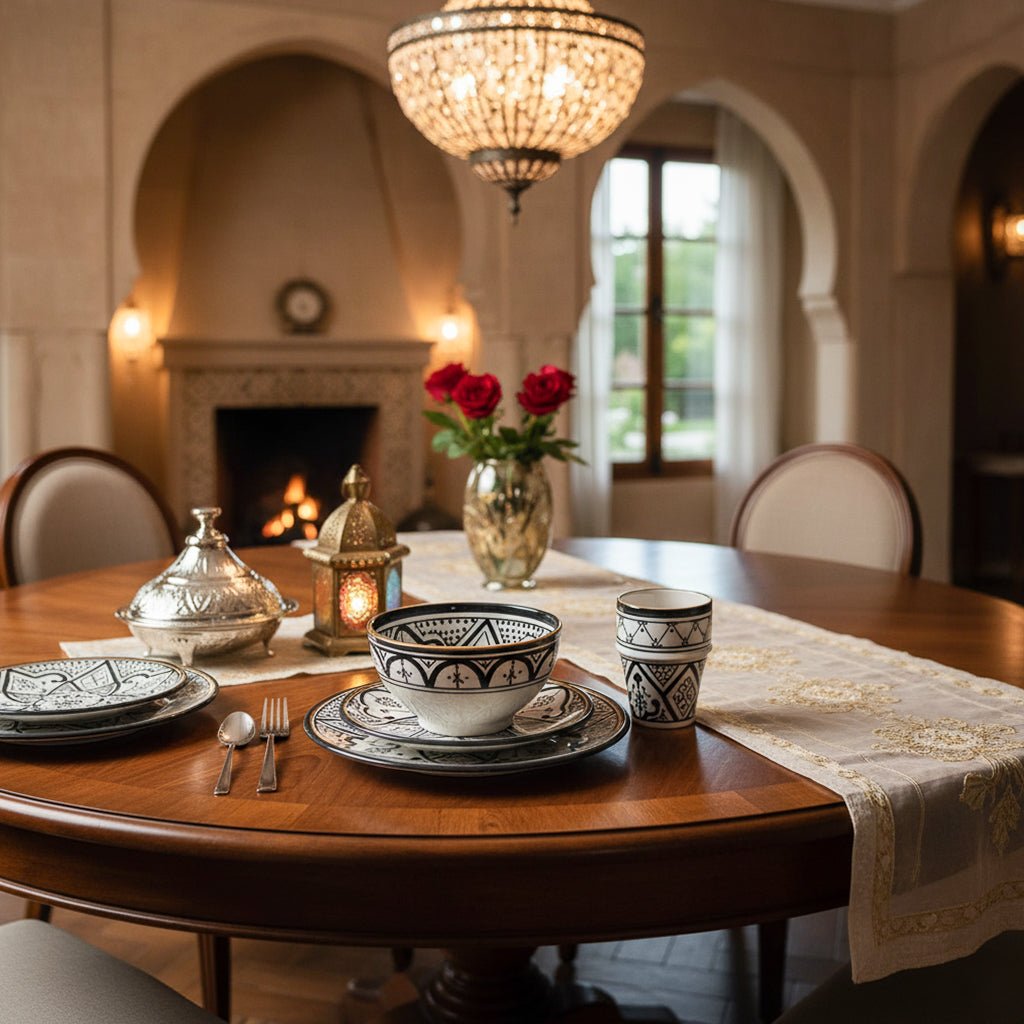 Fez Noir Bowl - Moroccan Dinnerware Adorned with 12 Carat Gold Accents - Benisouk