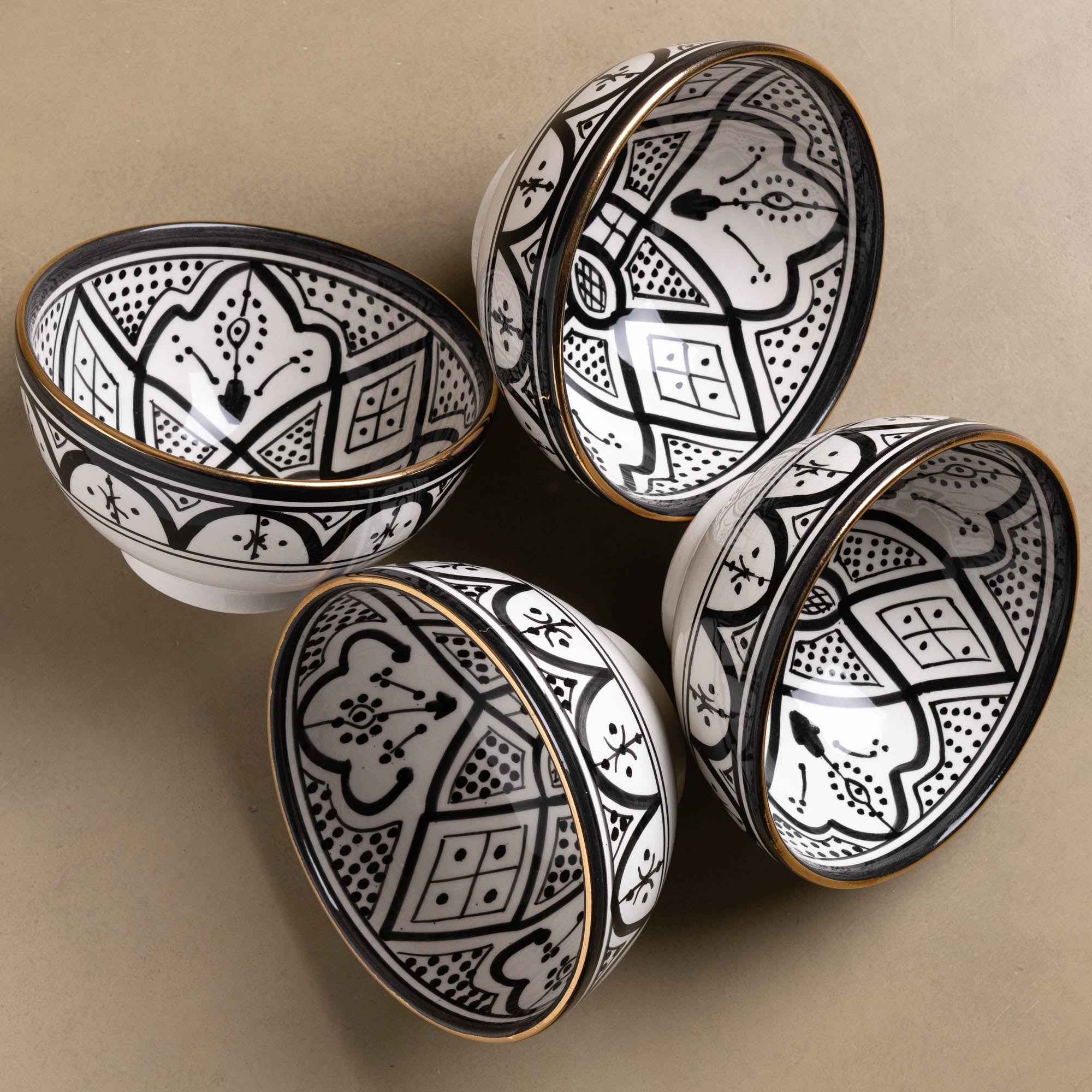 Fez Noir Bowl - Moroccan Dinnerware Adorned with 12 Carat Gold Accents - Benisouk