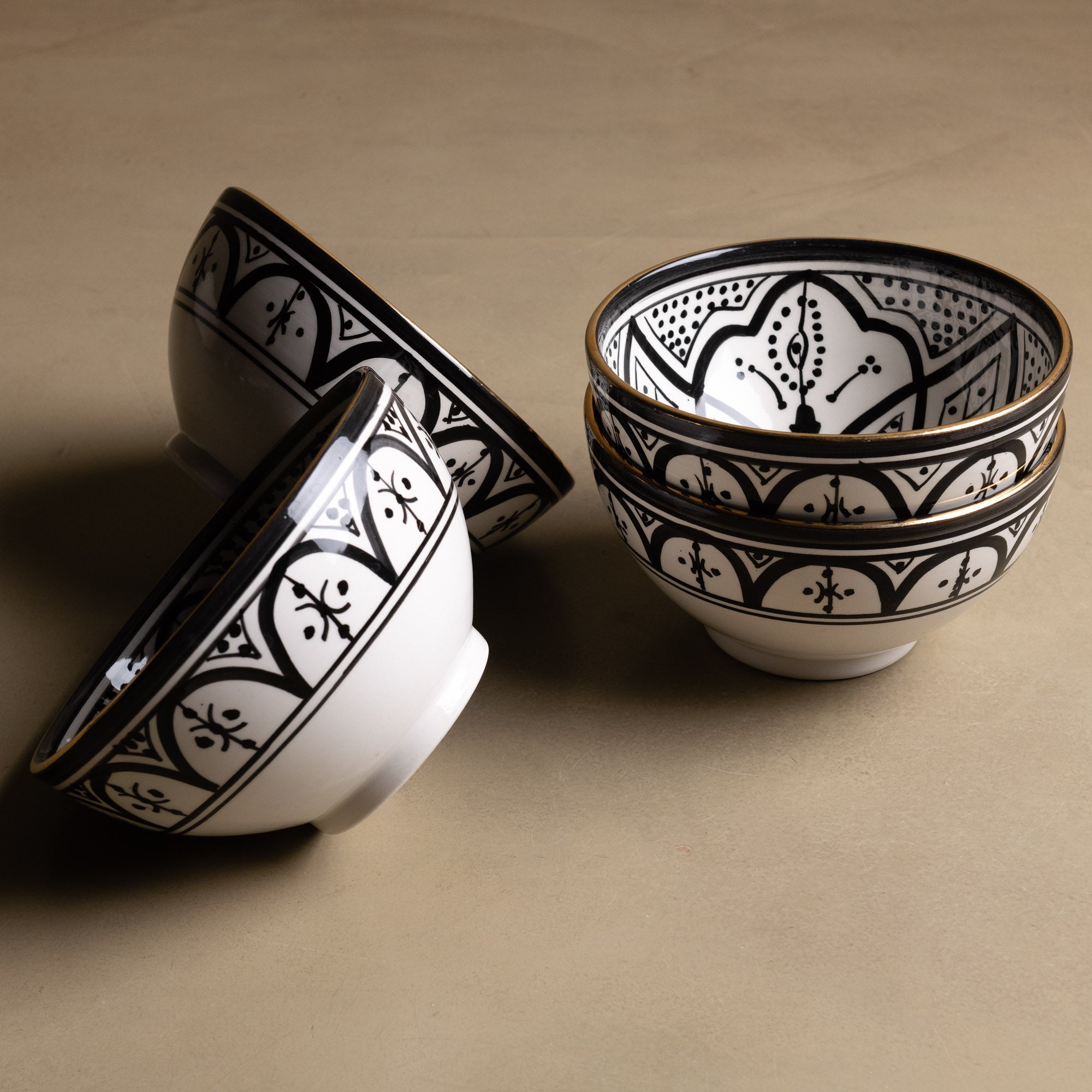 Fez Noir Bowl - Moroccan Dinnerware Adorned with 12 Carat Gold Accents - Benisouk