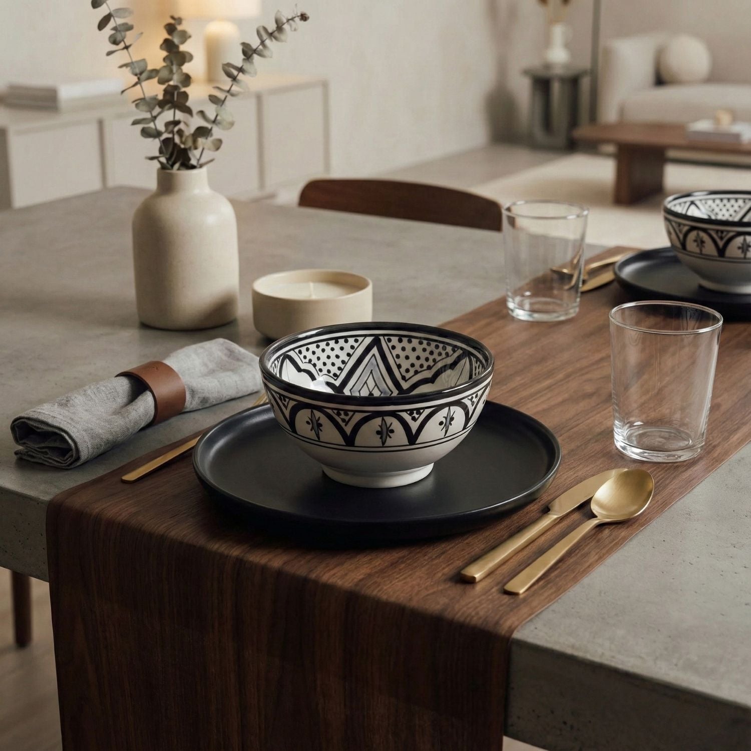 Fez Noir Grey Bowl - Moroccan Dinnerware - Benisouk