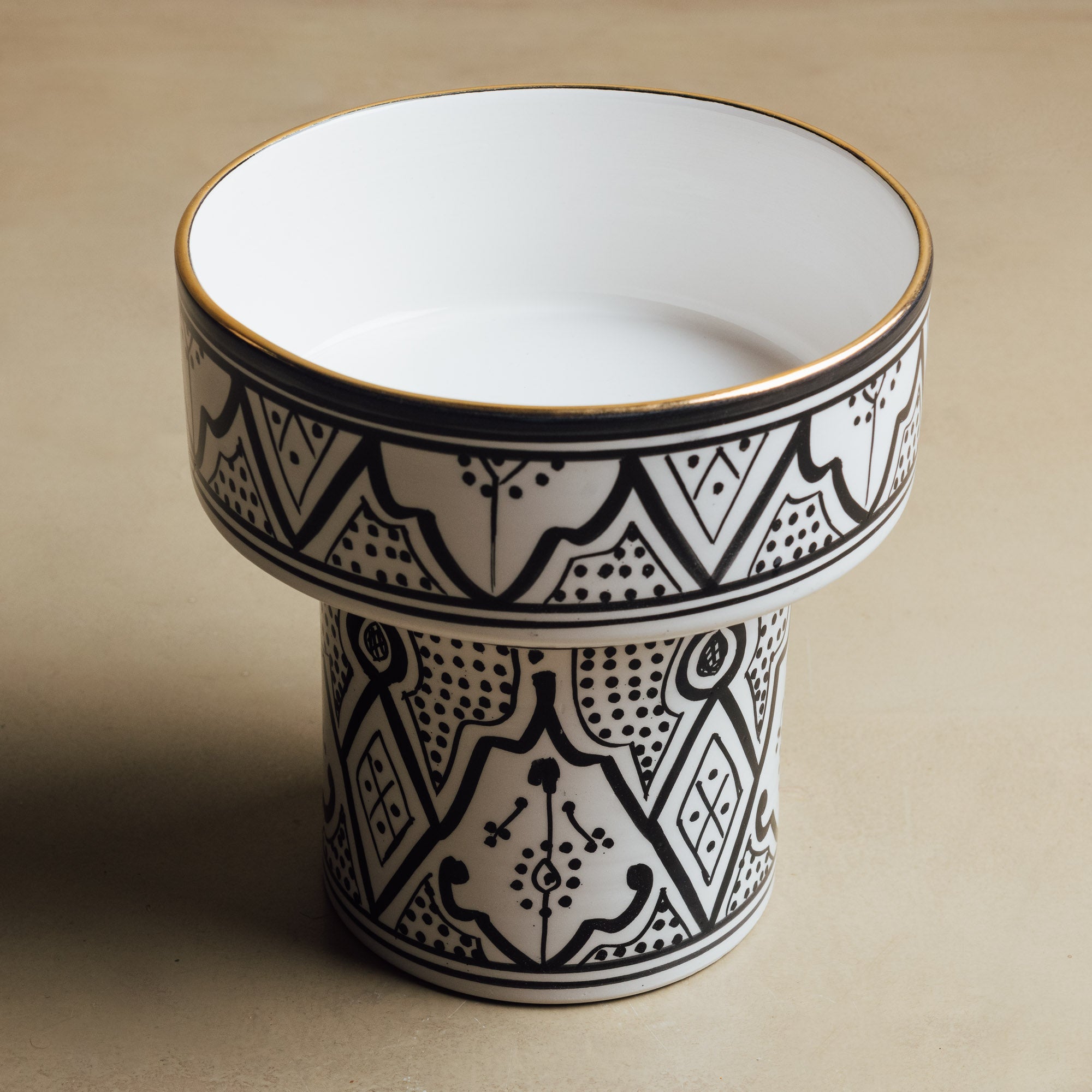 Fez Noir Pedestal Bowl - Handcrafted with 12 Carat Gold Accents - Benisouk