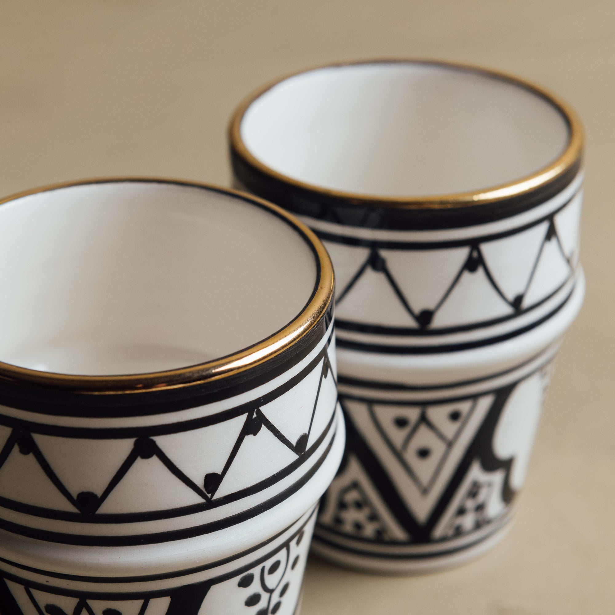 Fez Noir Small Cup - Moroccan Dinnerware Adorned with 12 Carat Gold Accents - Benisouk