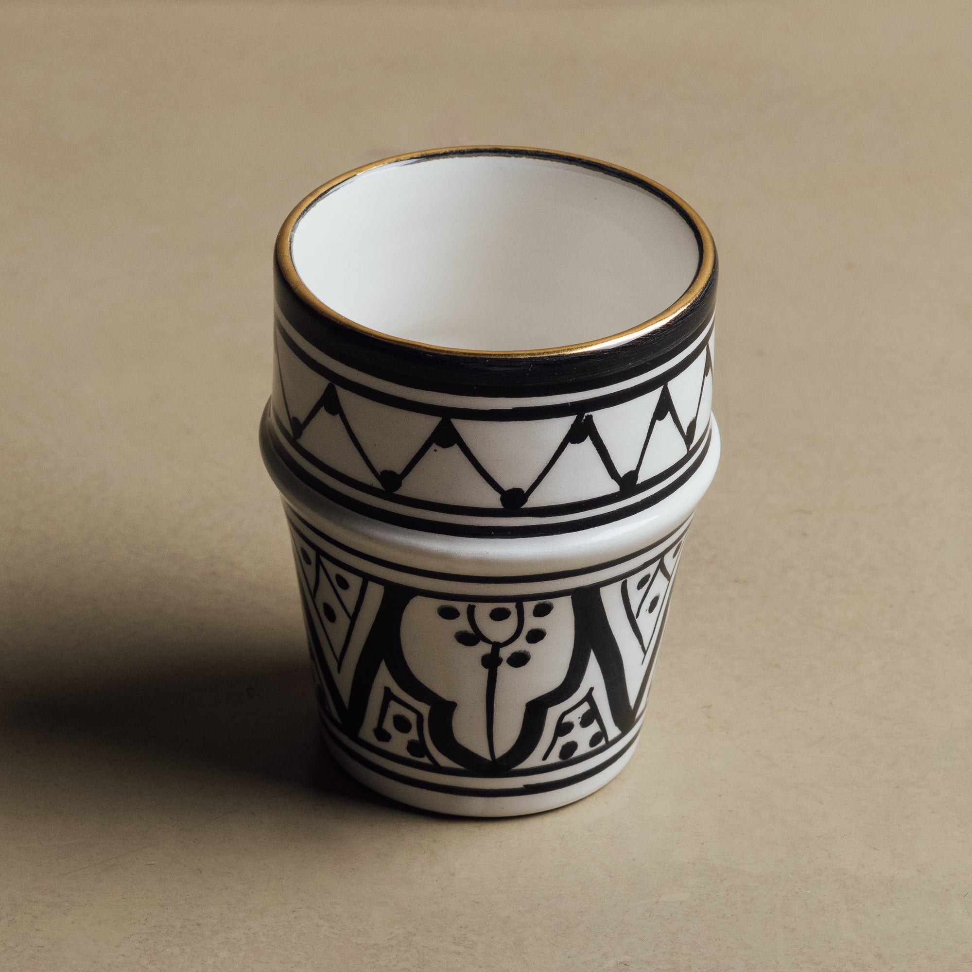Fez Noir Small Cup - Moroccan Dinnerware Adorned with 12 Carat Gold Accents - Benisouk