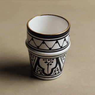 Fez Noir Small Cup - Moroccan Dinnerware Adorned with 12 Carat Gold Accents - Benisouk
