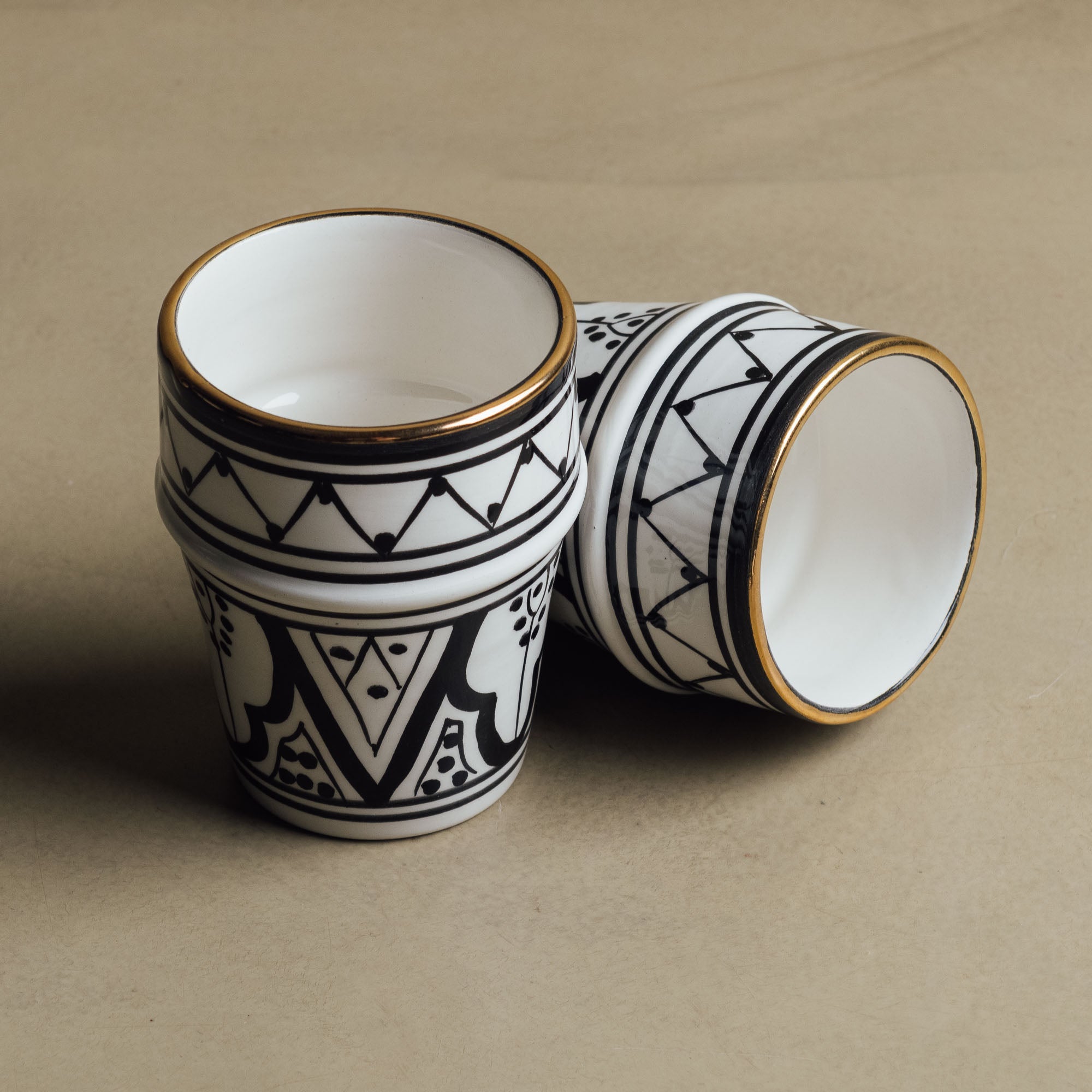 Fez Noir Small Cup - Moroccan Dinnerware Adorned with 12 Carat Gold Accents - Benisouk