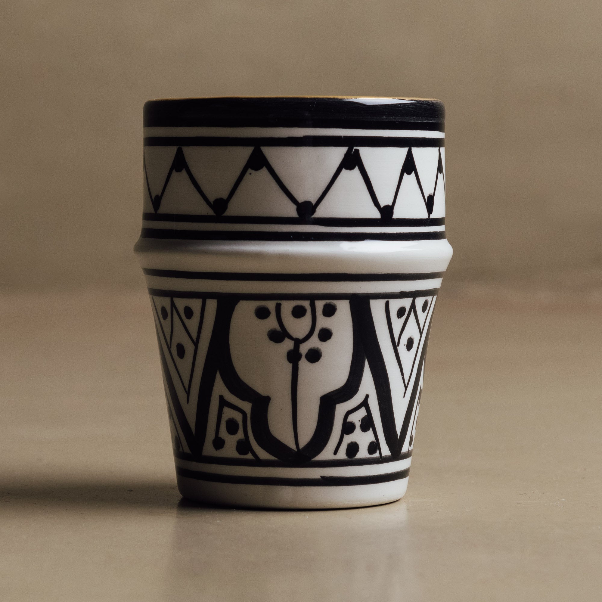 Fez Noir Small Cup - Moroccan Dinnerware Adorned with 12 Carat Gold Accents - Benisouk
