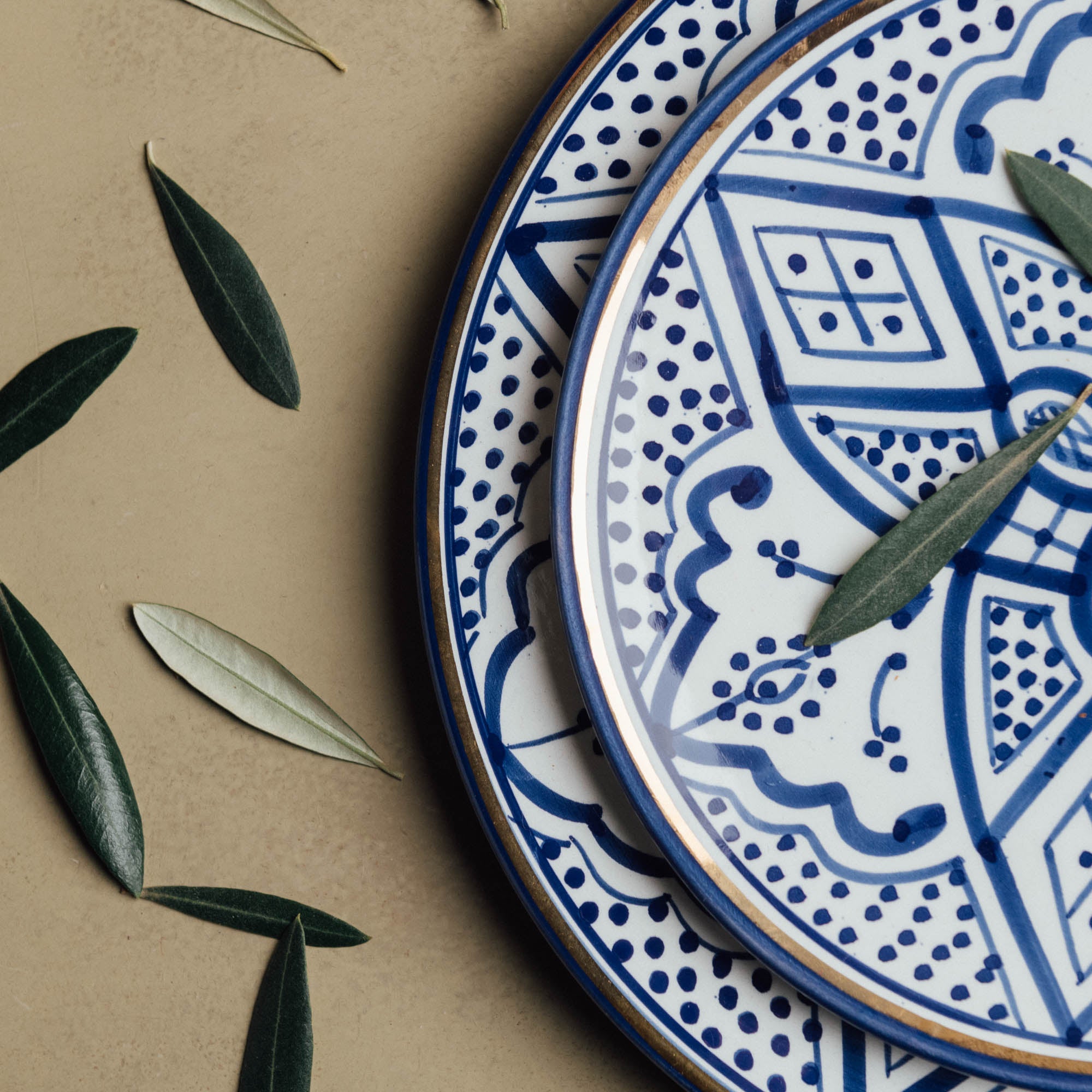 Fez Royal Azure - Moroccan Dinnerware Set with 12 Carat Gold Accents - Benisouk