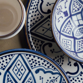 Fez Royal Azure - Moroccan Dinnerware Set with 12 Carat Gold Accents - Benisouk