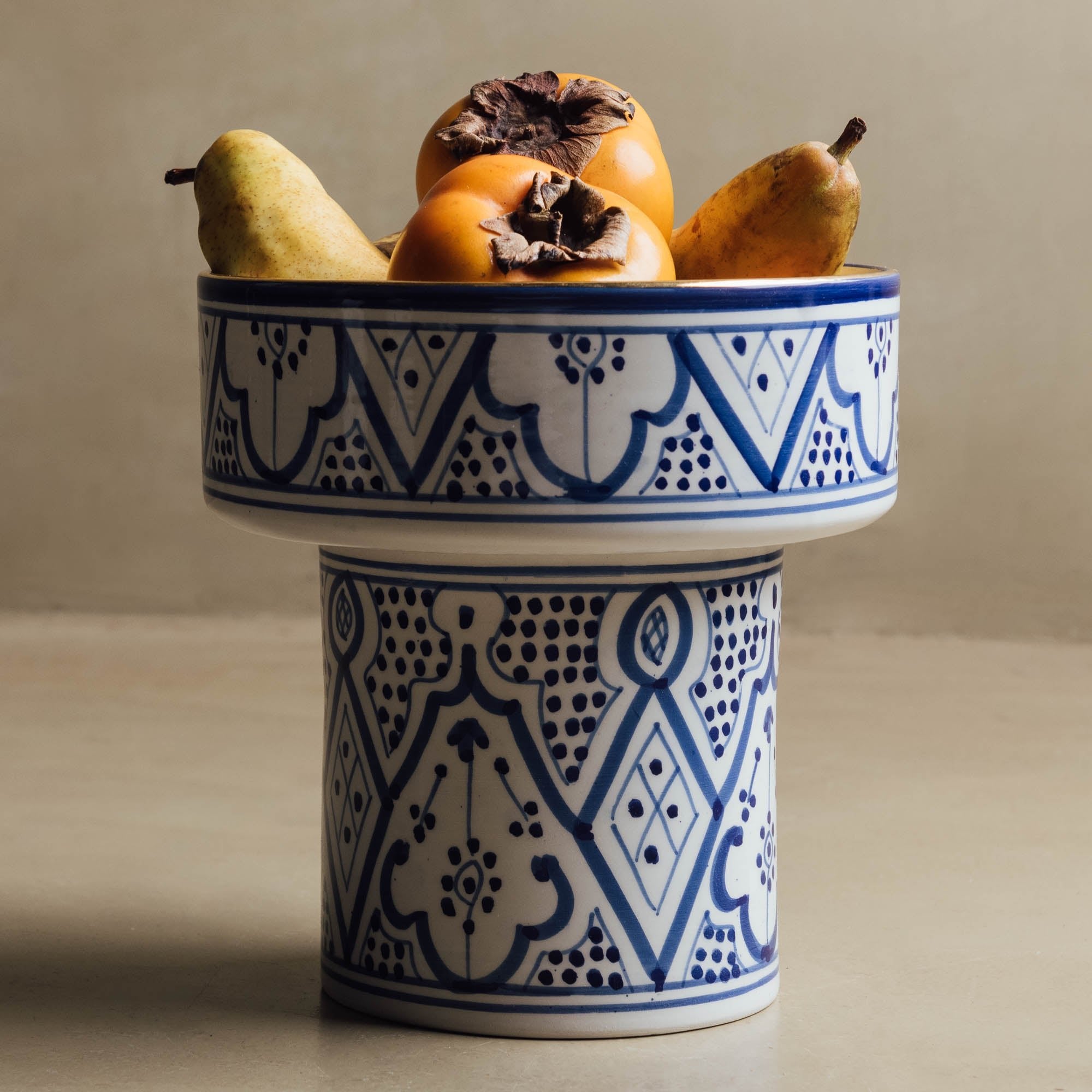 Fez Royal Azure Pedestal Bowl - Handcrafted with 12 Carat Gold Accents - Benisouk