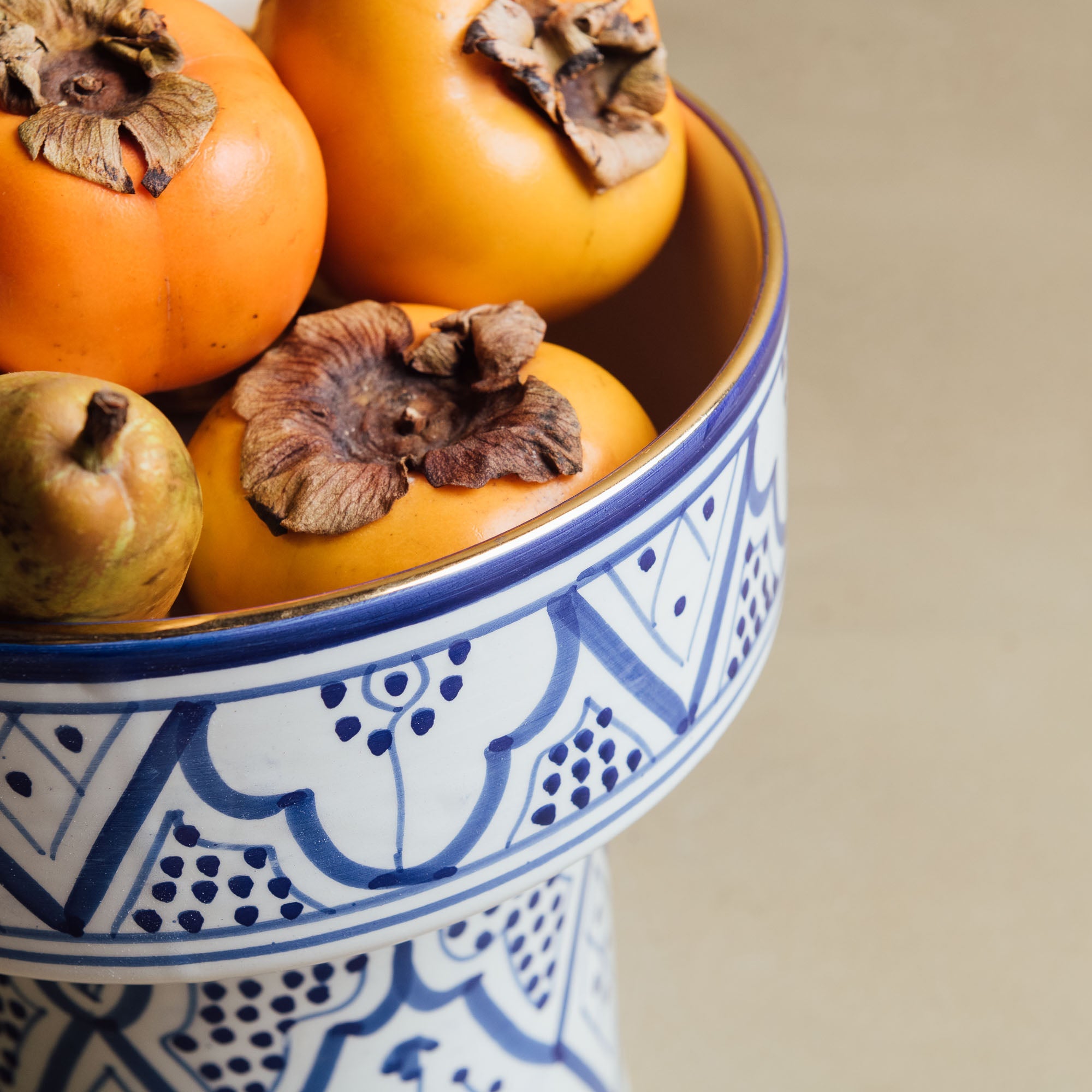 Fez Royal Azure Pedestal Bowl - Handcrafted with 12 Carat Gold Accents - Benisouk