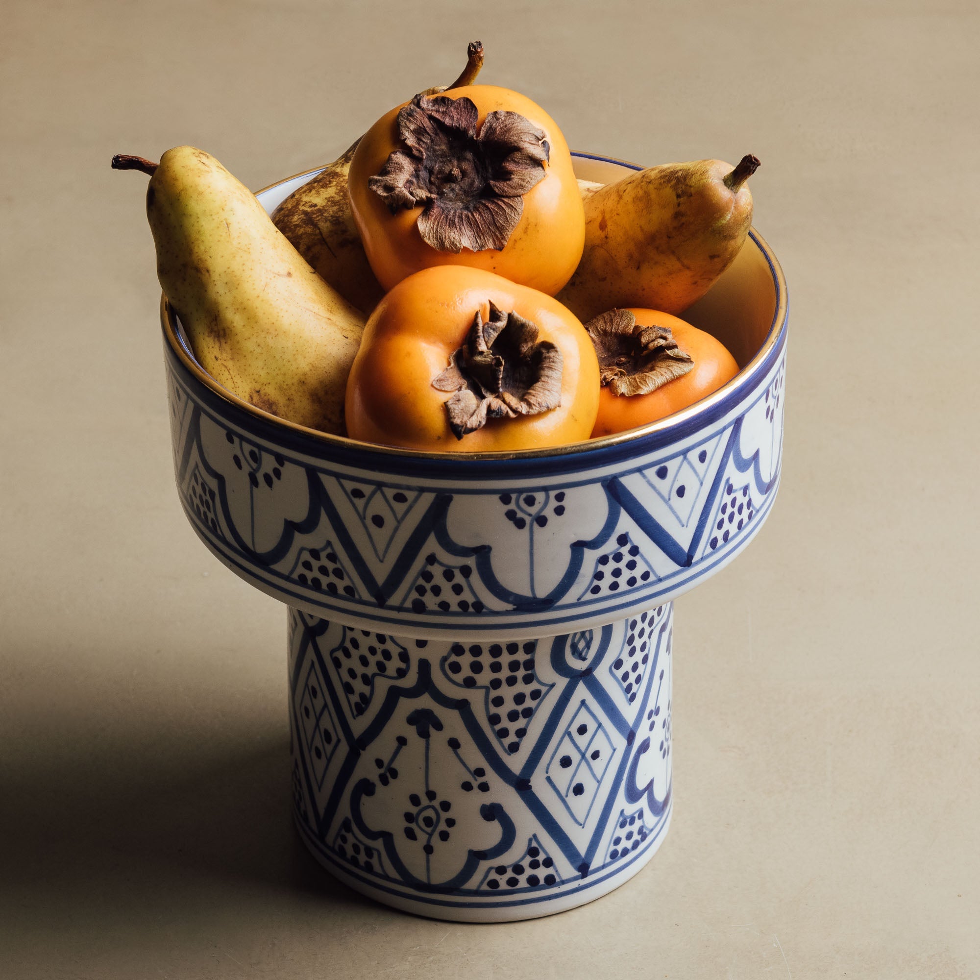 Fez Royal Azure Pedestal Bowl - Handcrafted with 12 Carat Gold Accents - Benisouk