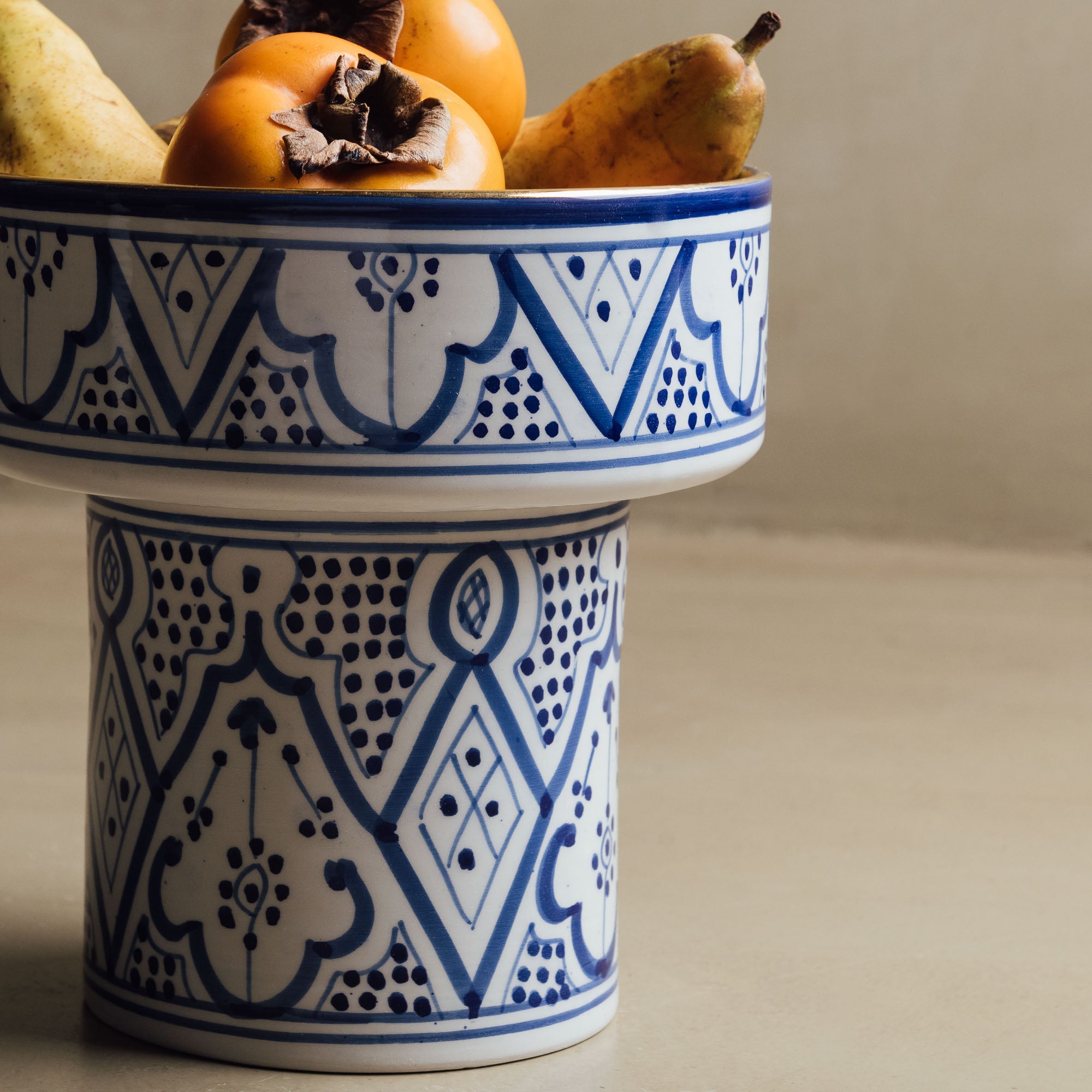 Fez Royal Azure Pedestal Bowl - Handcrafted with 12 Carat Gold Accents - Benisouk