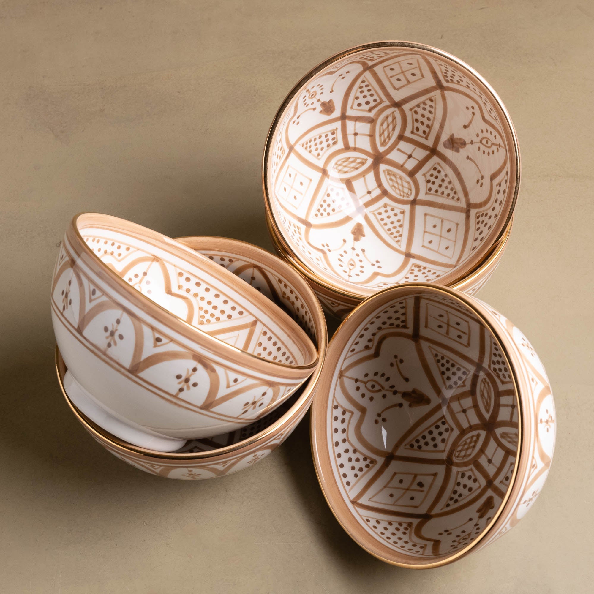 Fez Sand Bowl - Moroccan Dinnerware Adorned with 12 Carat Gold Accents - Benisouk