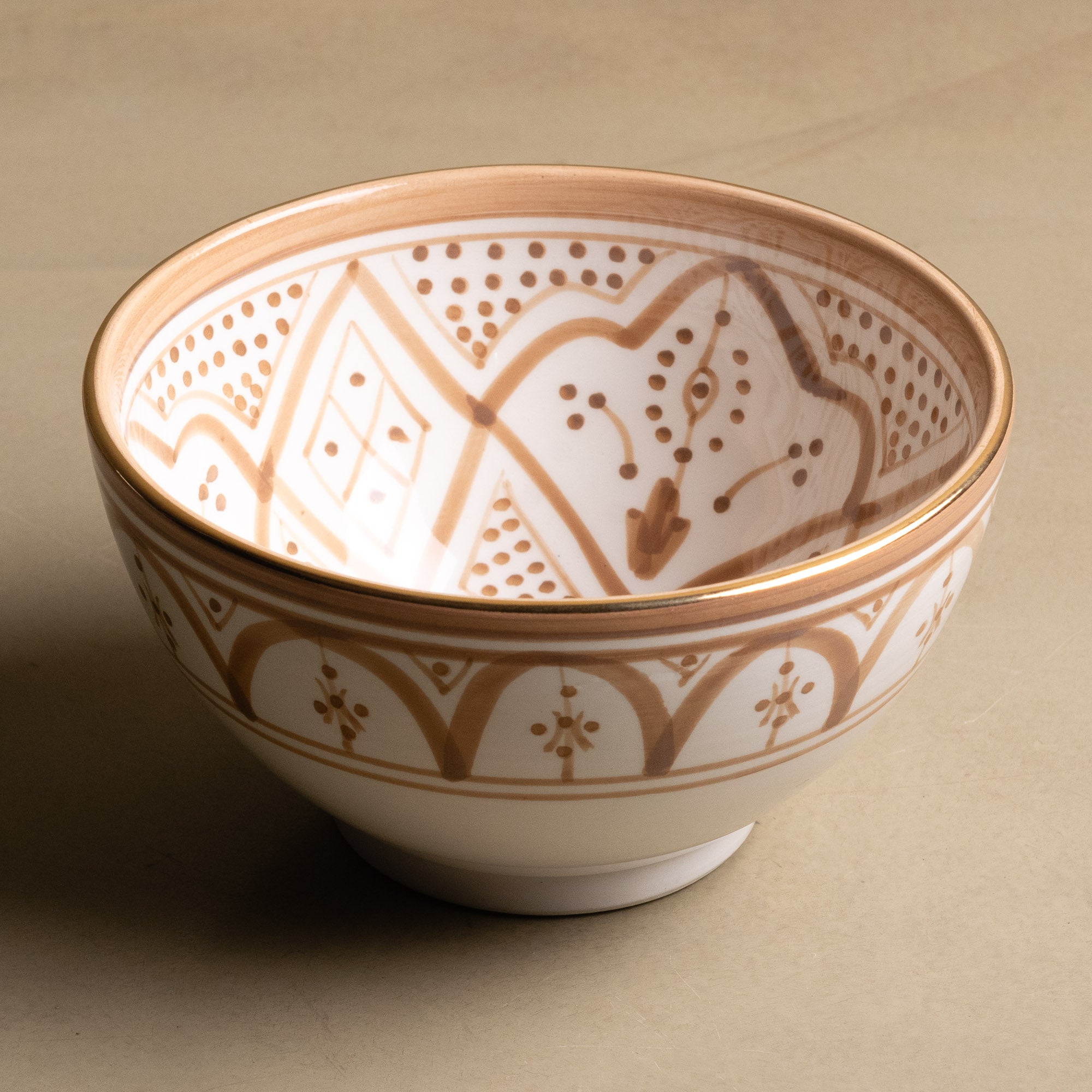 Fez Sand Bowl - Moroccan Dinnerware Adorned with 12 Carat Gold Accents - Benisouk