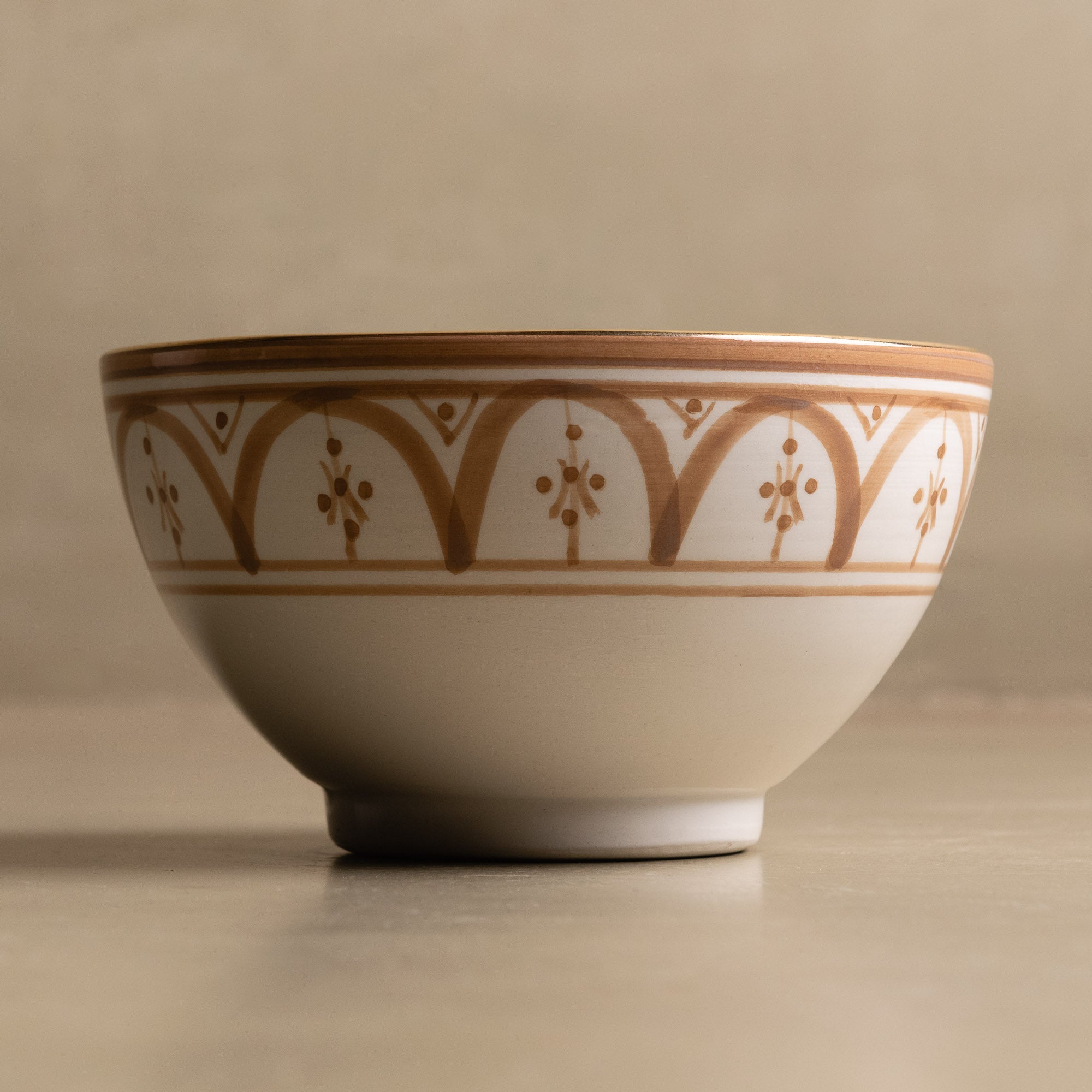 Fez Sand Bowl - Moroccan Dinnerware Adorned with 12 Carat Gold Accents - Benisouk