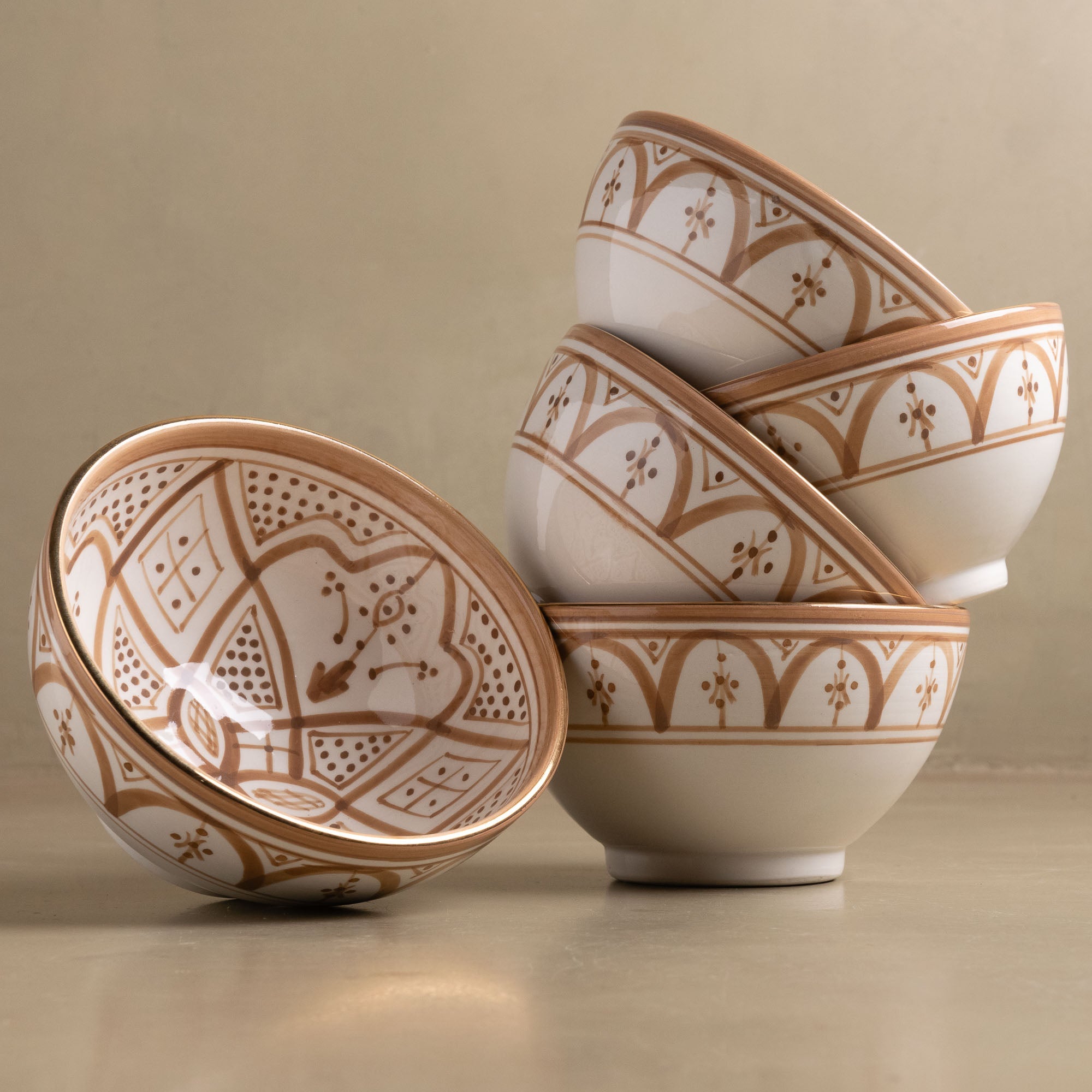 Fez Sand Bowl - Moroccan Dinnerware Adorned with 12 Carat Gold Accents - Benisouk