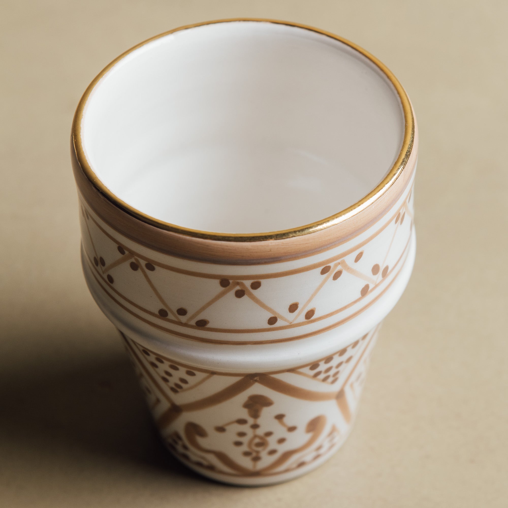 Fez Sand Cup - Moroccan Dinnerware Adorned with 12 Carat Gold Accents - Benisouk