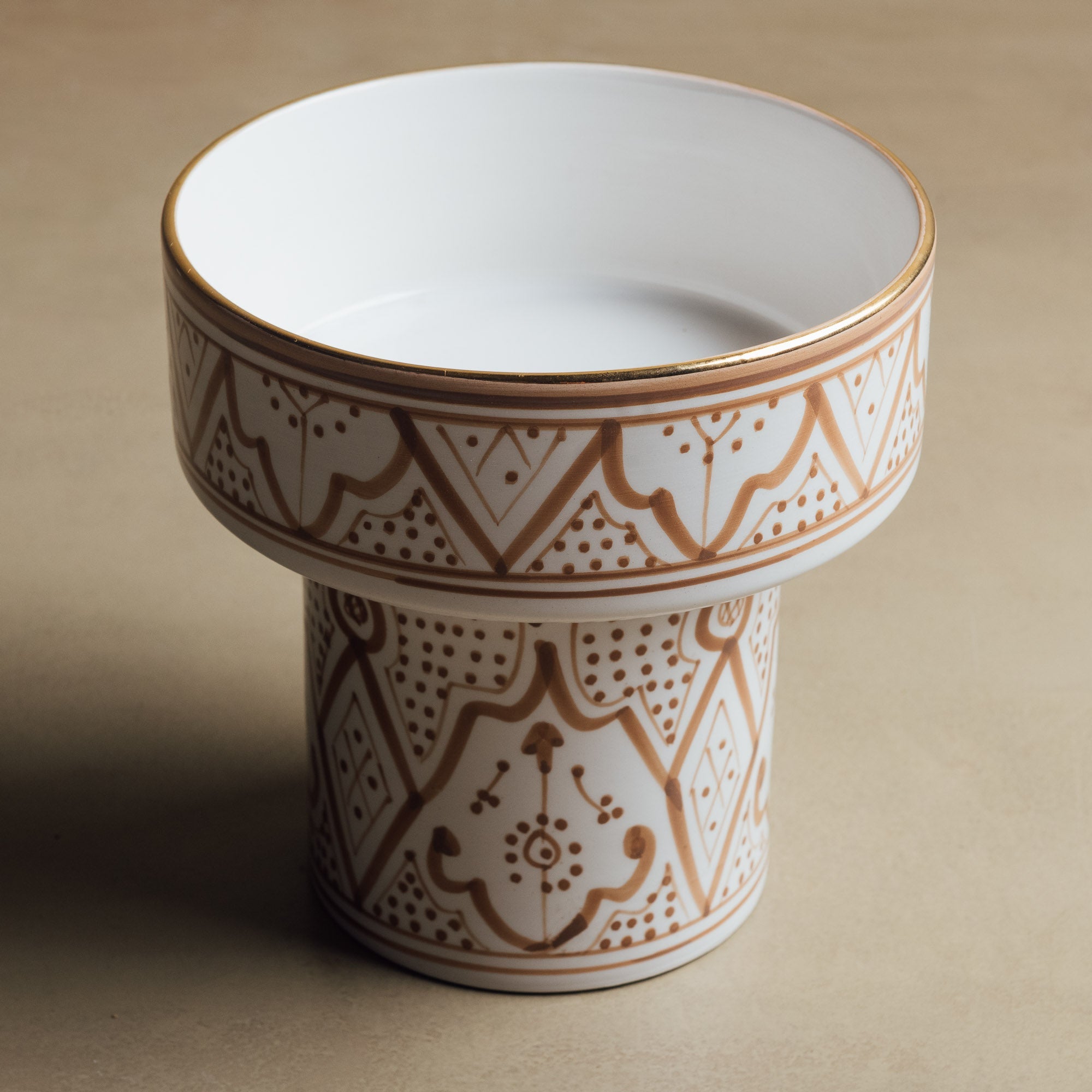 Fez Sand Pedestal Bowl - Handcrafted with 12 Carat Gold Accents - Benisouk