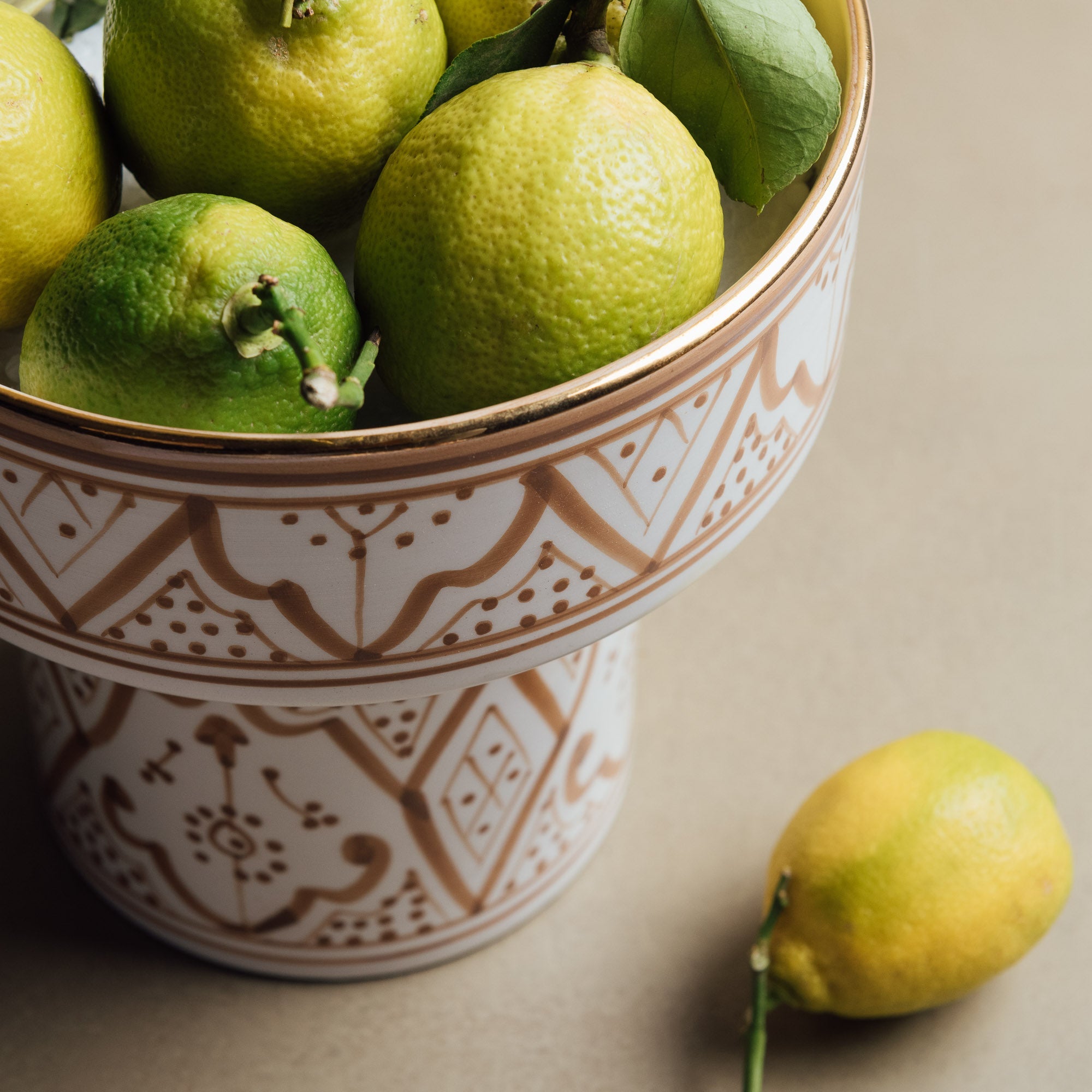 Fez Sand Pedestal Bowl - Handcrafted with 12 Carat Gold Accents - Benisouk