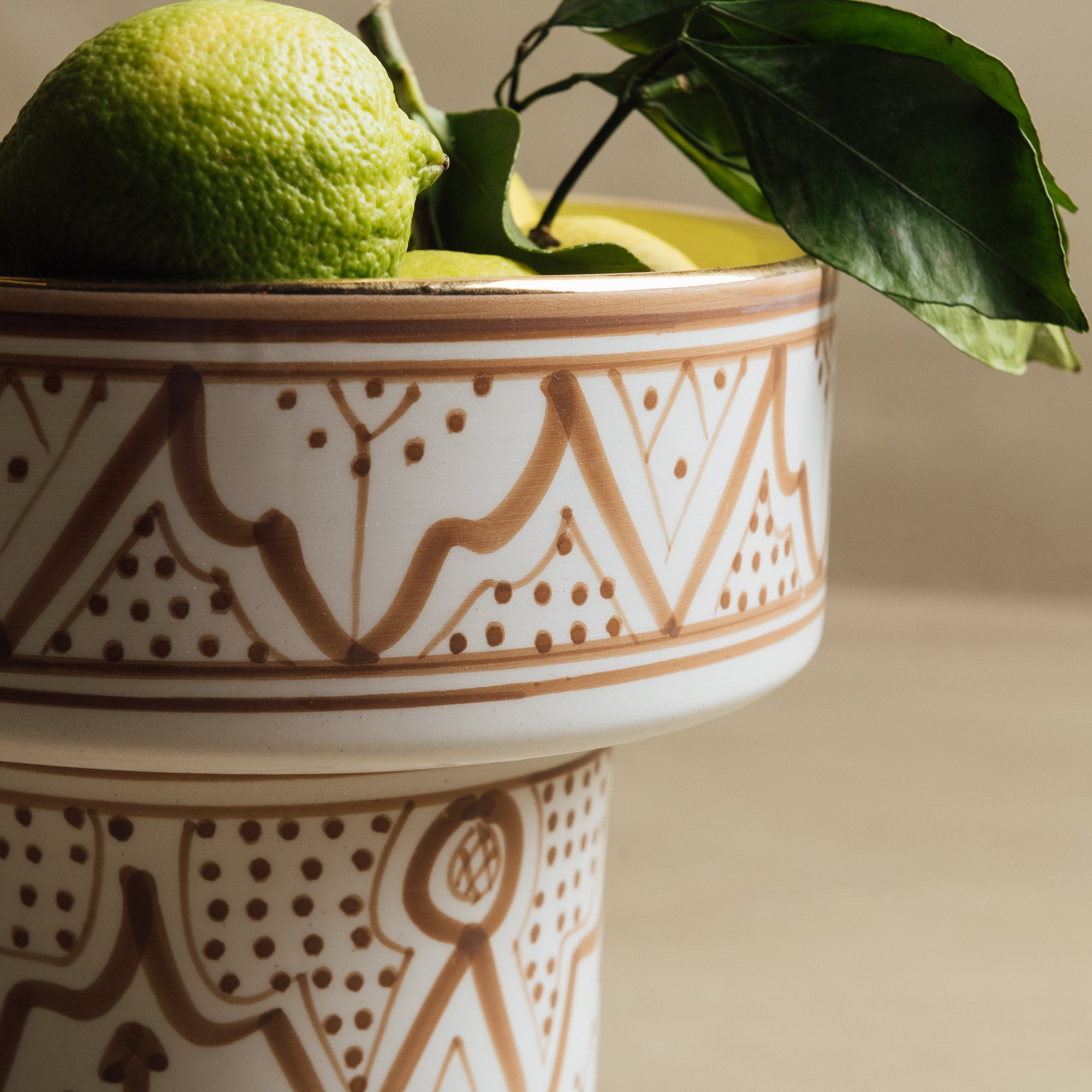 Fez Sand Pedestal Bowl - Handcrafted with 12 Carat Gold Accents - Benisouk