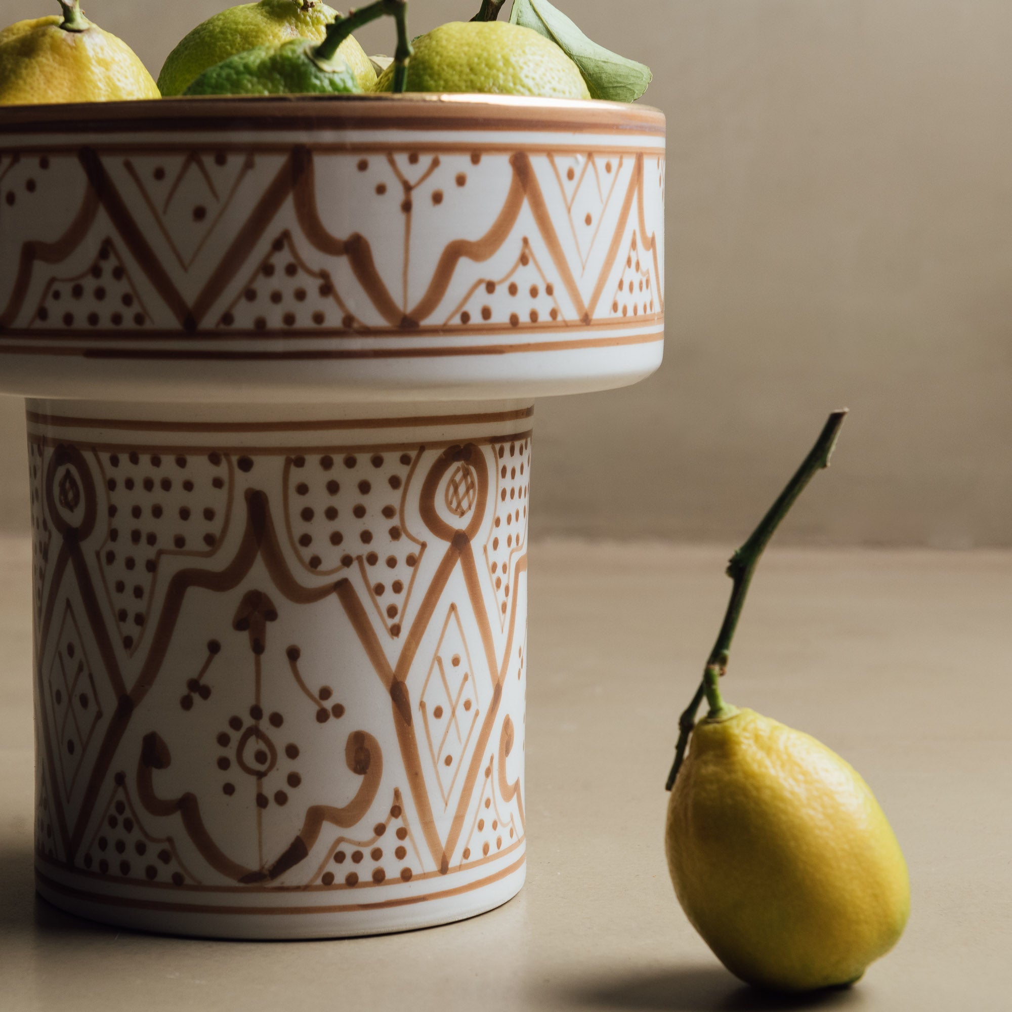Fez Sand Pedestal Bowl - Handcrafted with 12 Carat Gold Accents - Benisouk