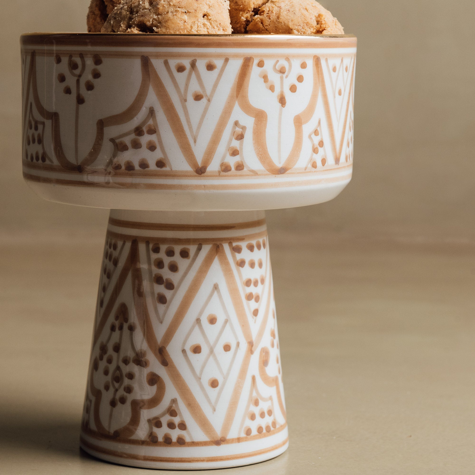 Fez Sand Pedestal Bowl - Handcrafted with 12 Carat Gold Accents - Benisouk