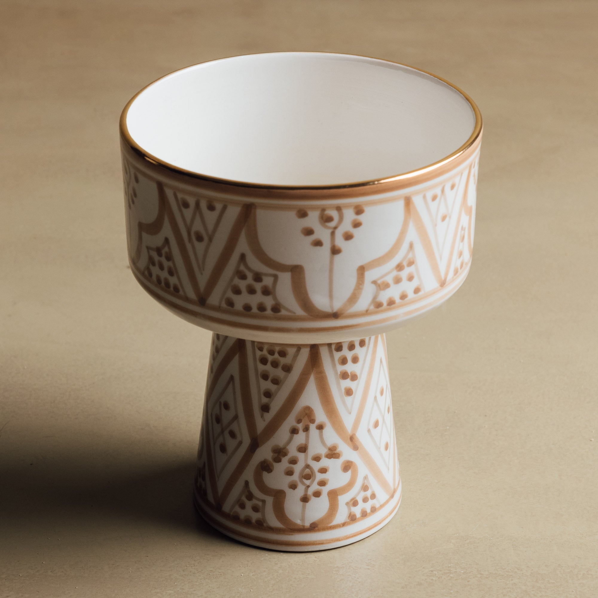 Fez Sand Pedestal Bowl - Handcrafted with 12 Carat Gold Accents - Benisouk