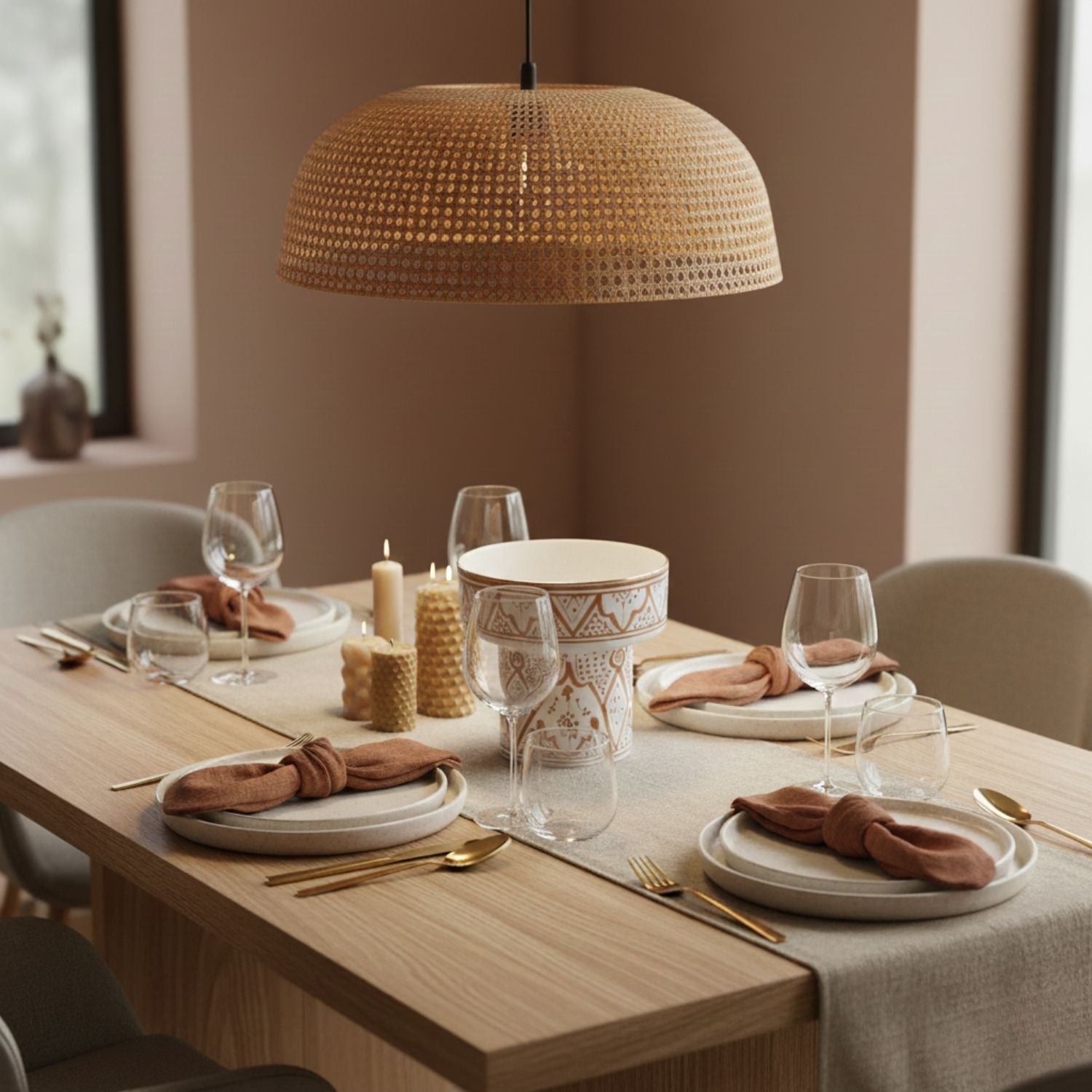 Fez Sand Pedestal Bowl - Handcrafted with 12 Carat Gold Accents - Benisouk