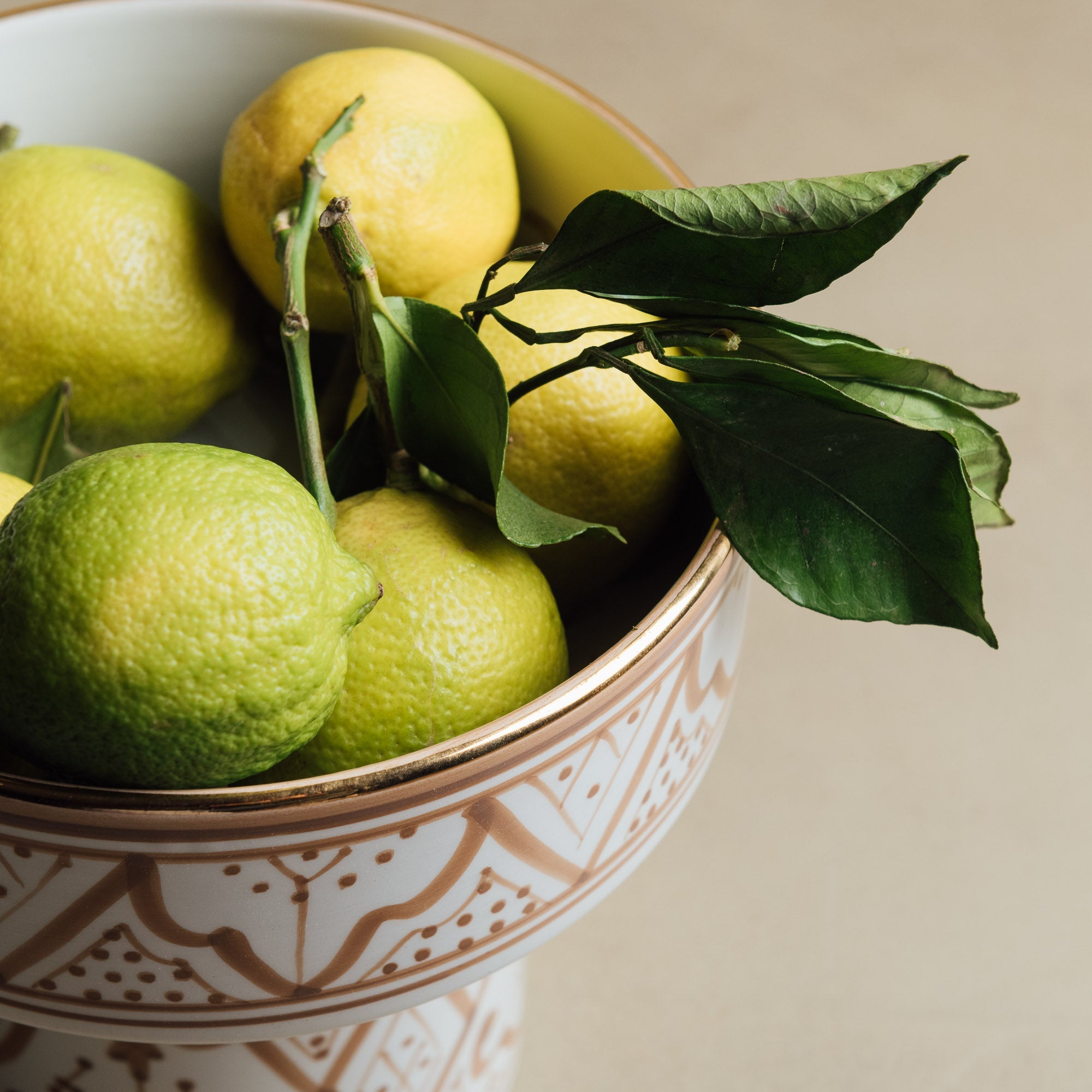 Fez Sand Pedestal Bowl - Handcrafted with 12 Carat Gold Accents - Benisouk