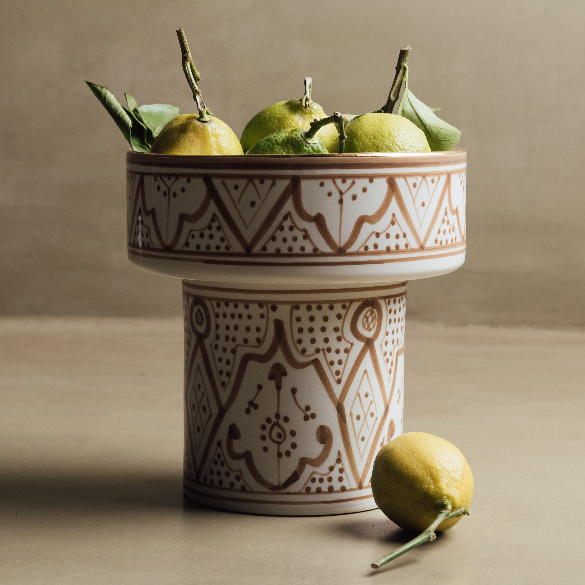 Fez Sand Pedestal Bowl - Handcrafted with 12 Carat Gold Accents - Benisouk