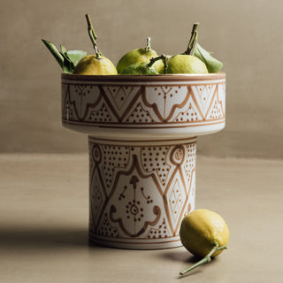 Fez Sand Pedestal Bowl - Handcrafted with 12 Carat Gold Accents - Benisouk