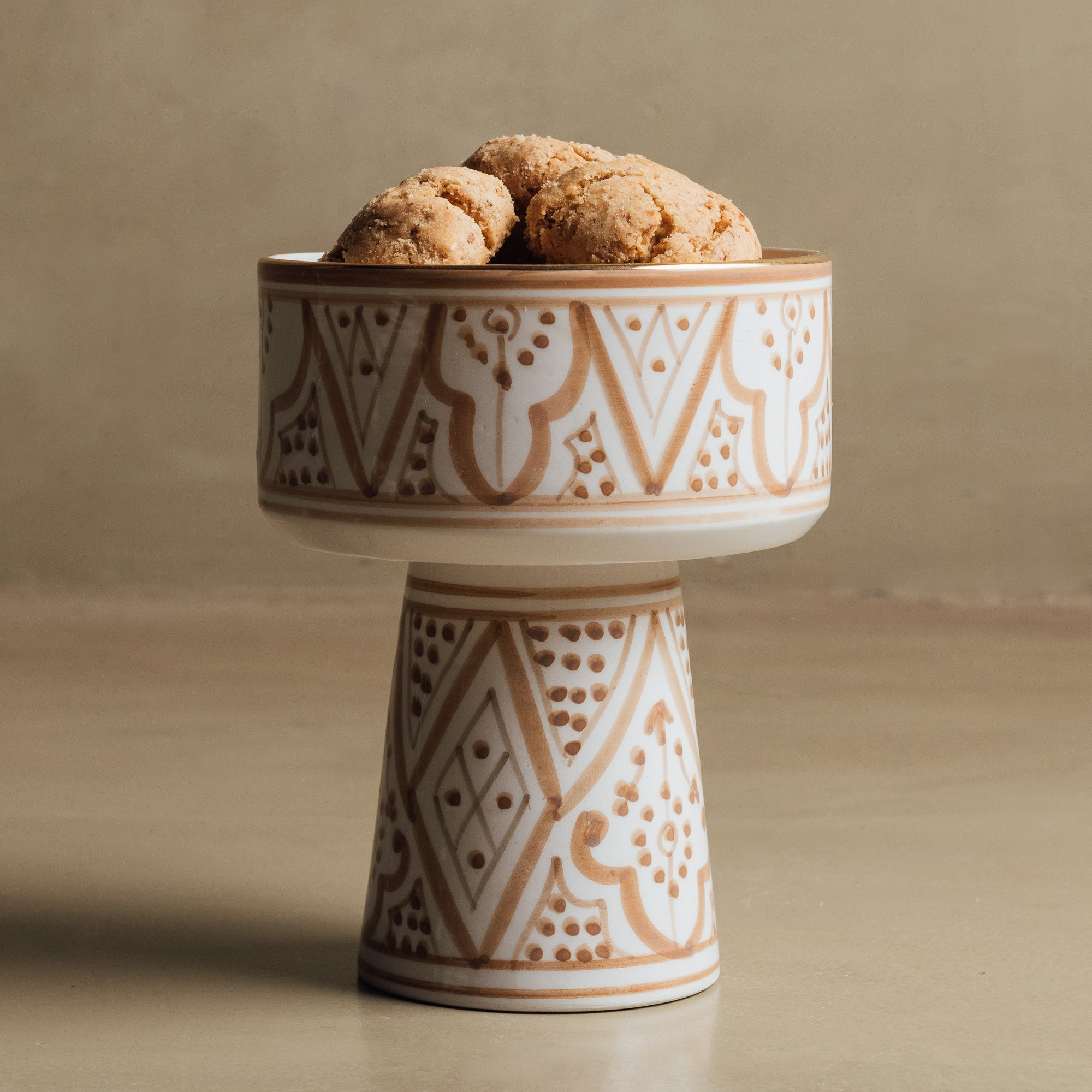 Fez Sand Pedestal Bowl - Handcrafted with 12 Carat Gold Accents - Benisouk