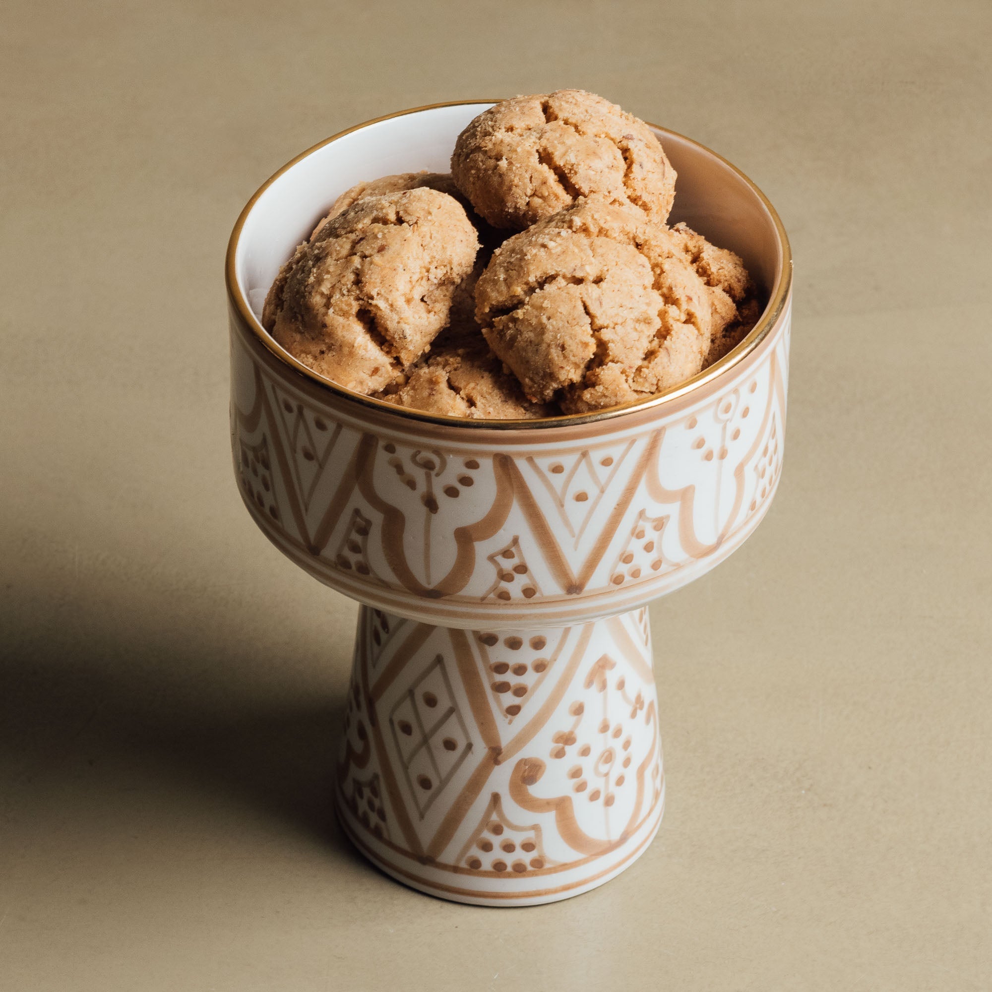 Fez Sand Pedestal Bowl - Handcrafted with 12 Carat Gold Accents - Benisouk