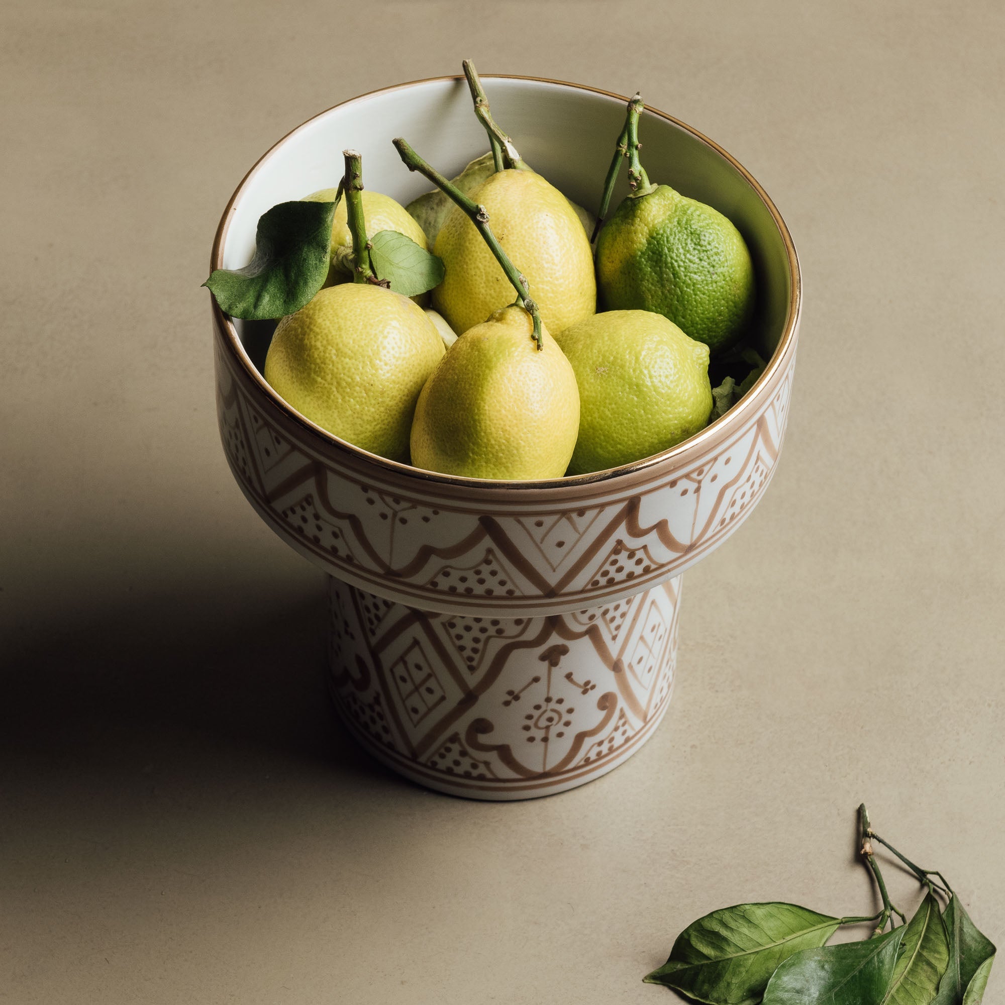 Fez Sand Pedestal Bowl - Handcrafted with 12 Carat Gold Accents - Benisouk