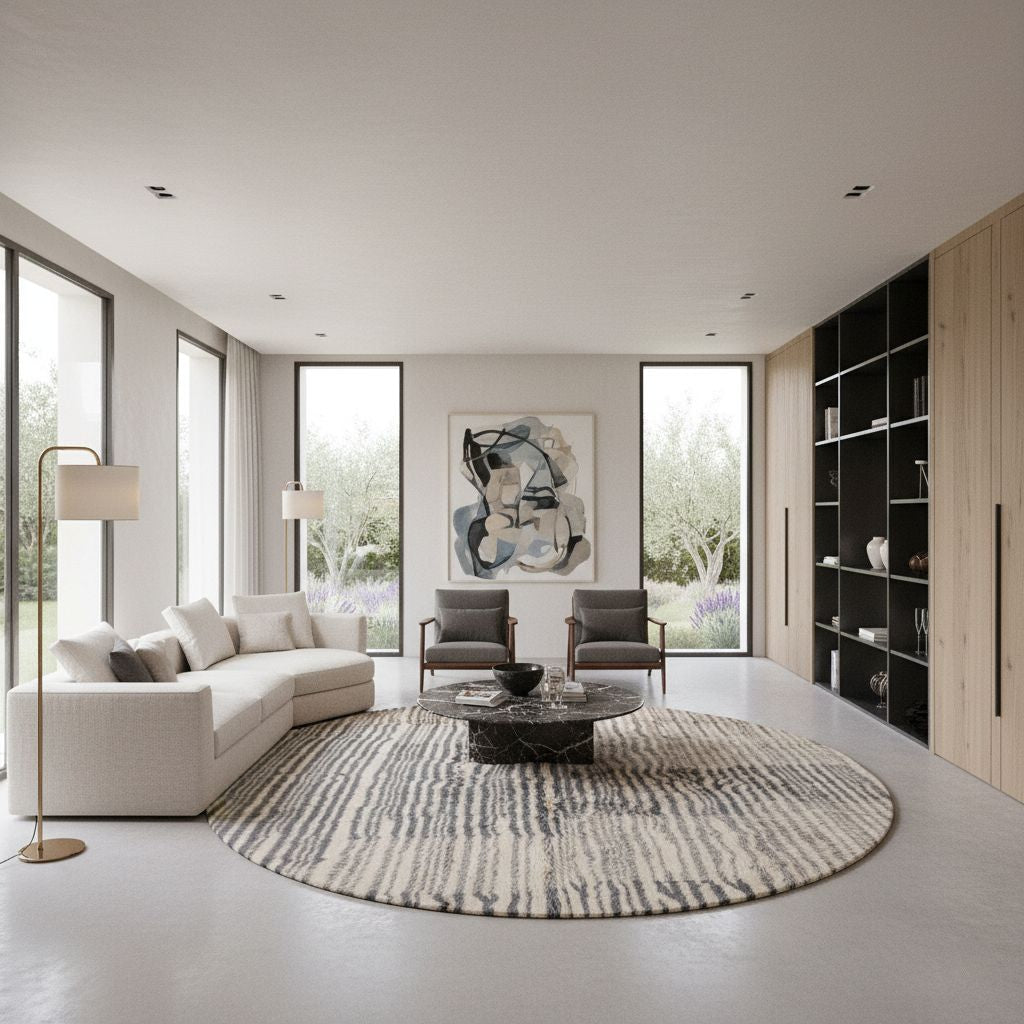 Flowing Rivers Round - Luxury Shag Moroccan Rug - Benisouk