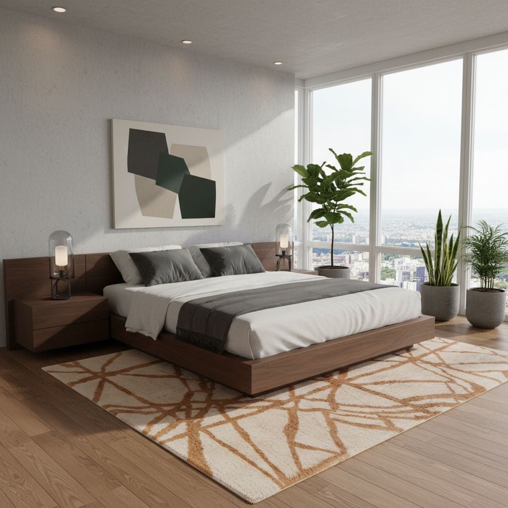 Golden Intersections - Luxury Shag Moroccan Rug - Benisouk