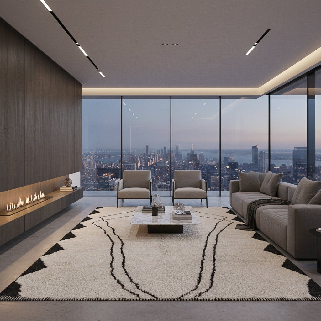 Ink Rivers Intersection - Luxury Shag Moroccan Rug - Benisouk