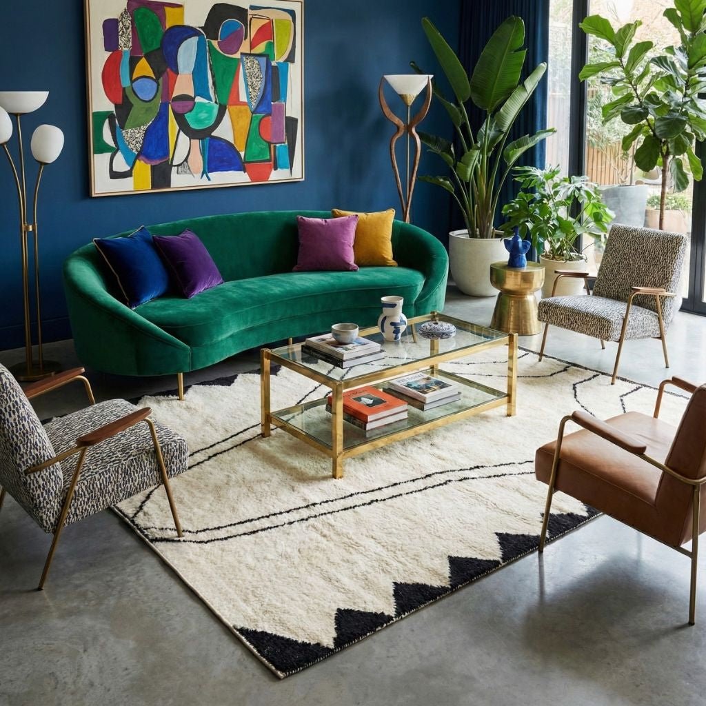 Ink Rivers Intersection - Luxury Shag Moroccan Rug - Benisouk