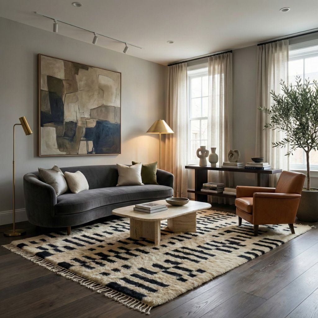 Linear Shift - Luxury Shag Moroccan Rug - Benisouk