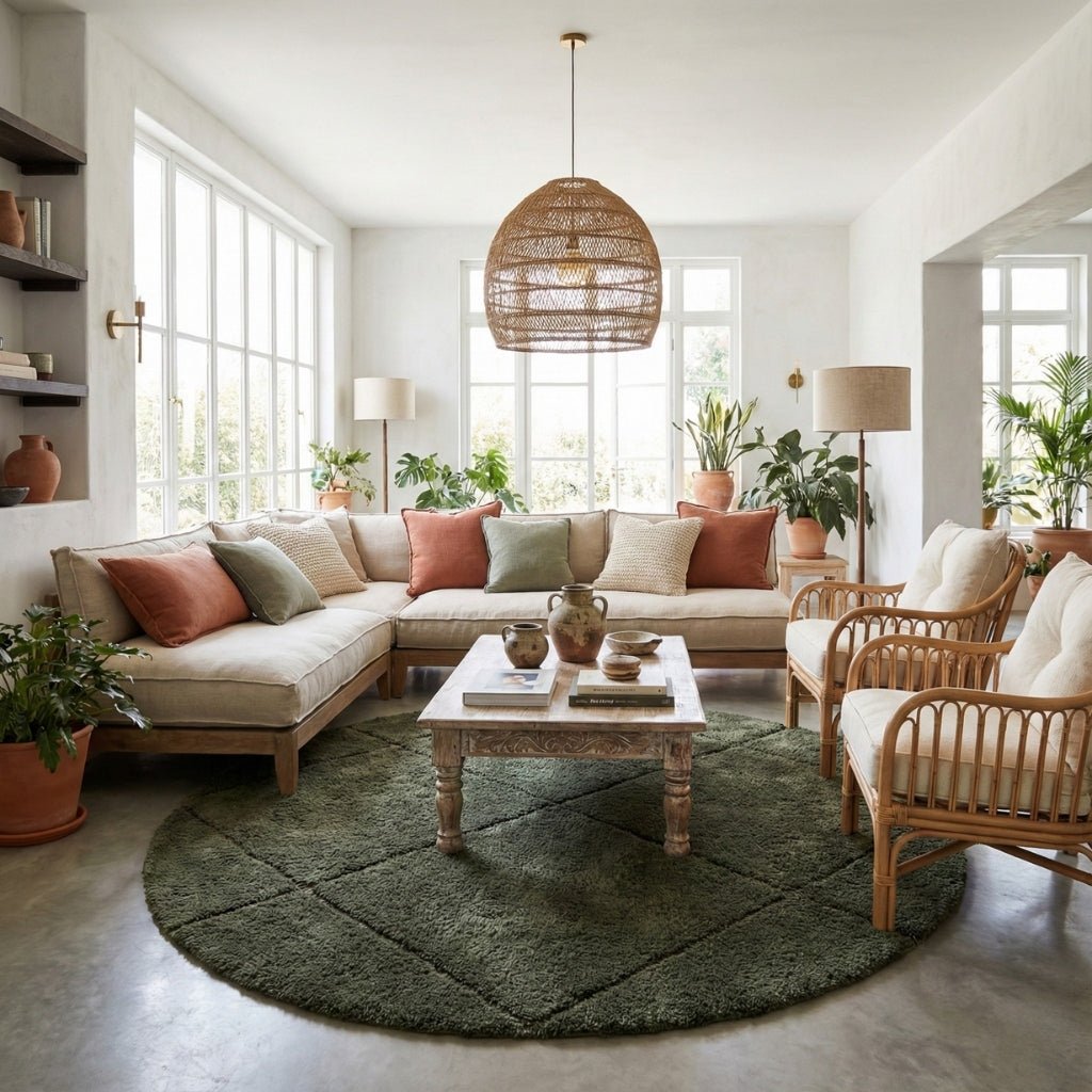 Mahafar Soldier Green Round - Shag Moroccan rug - Benisouk