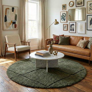 Mahafar Soldier Green Round - Shag Moroccan rug - Benisouk