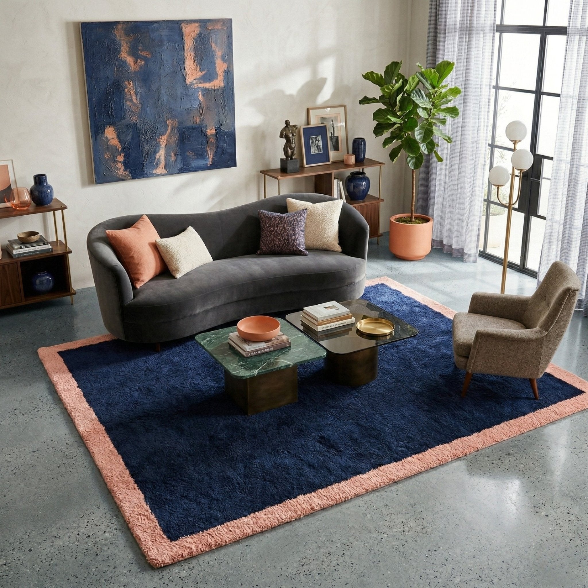 Maraba Navy Blue Rose - Shag Moroccan rug - Benisouk